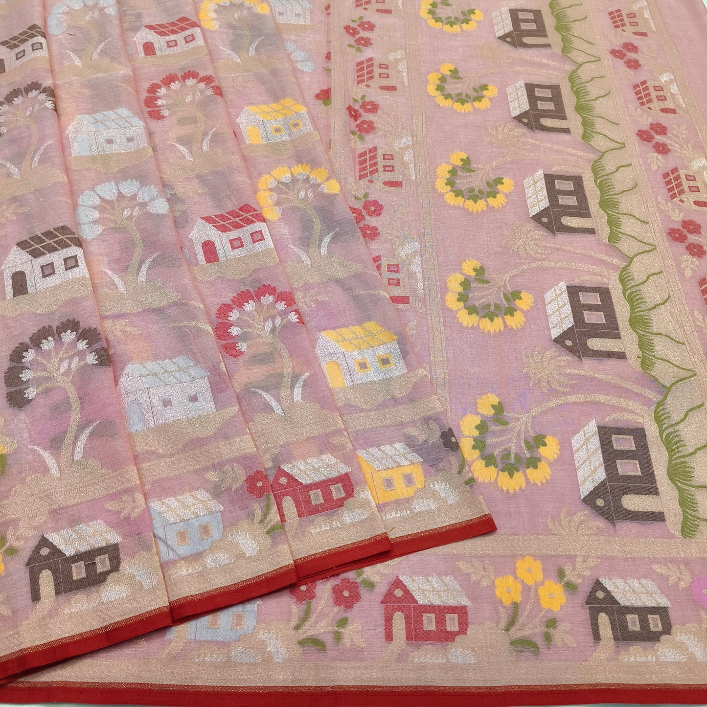 Pure Cotton Ektara Tilfi Cutwork Jamdani Banarasi Saree