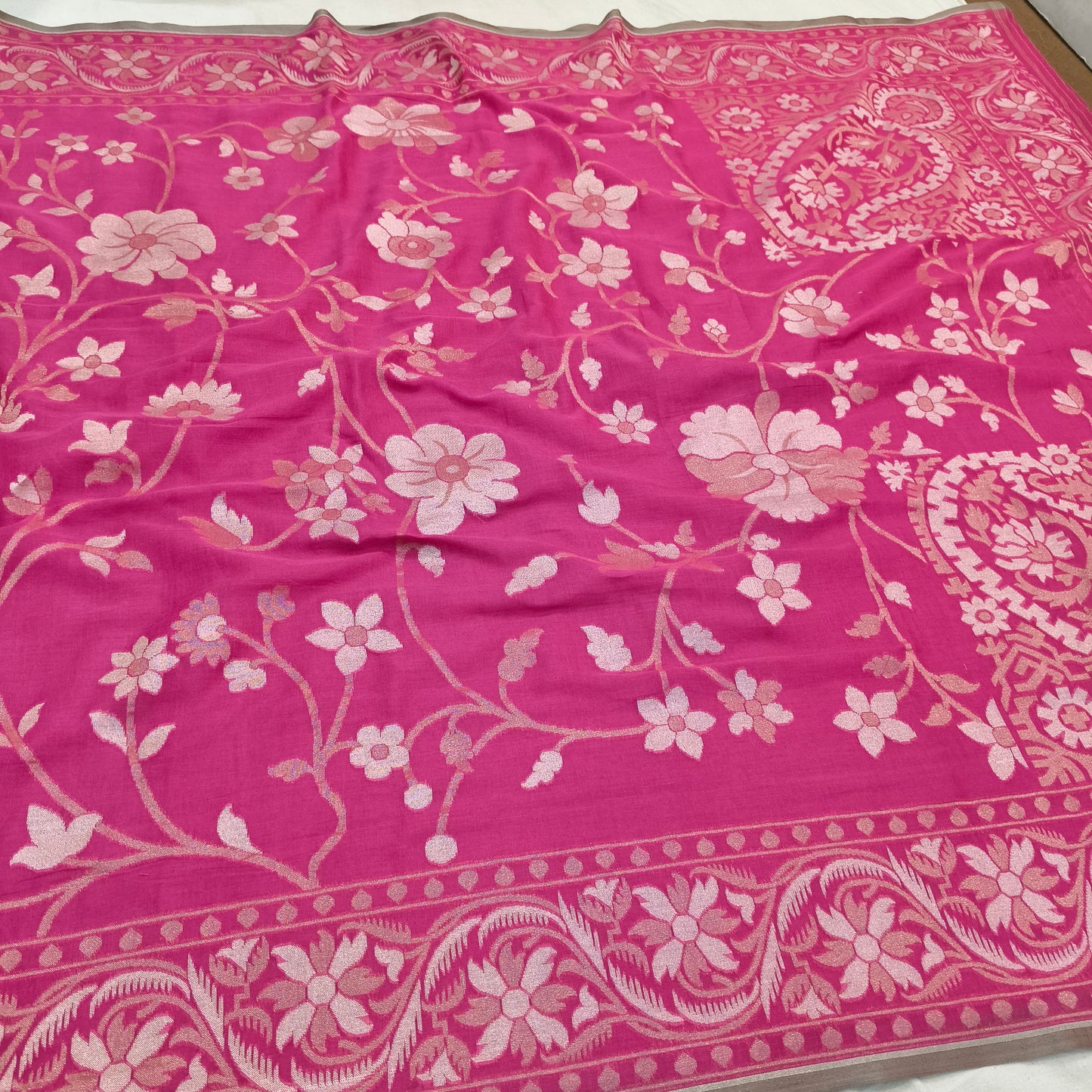 Pure Cotton Ektara Alfi Jamdani Cutwork Jaal Banarasi Saree