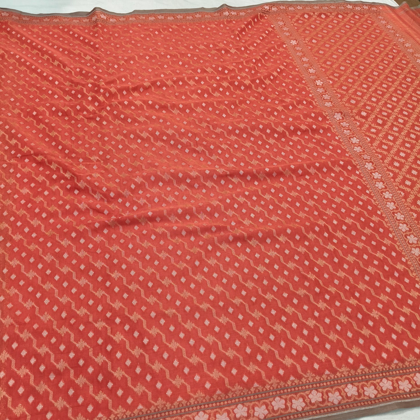 Pure Cotton Ektara Alfi Jamdani Cutwork Jaal Banarasi Saree