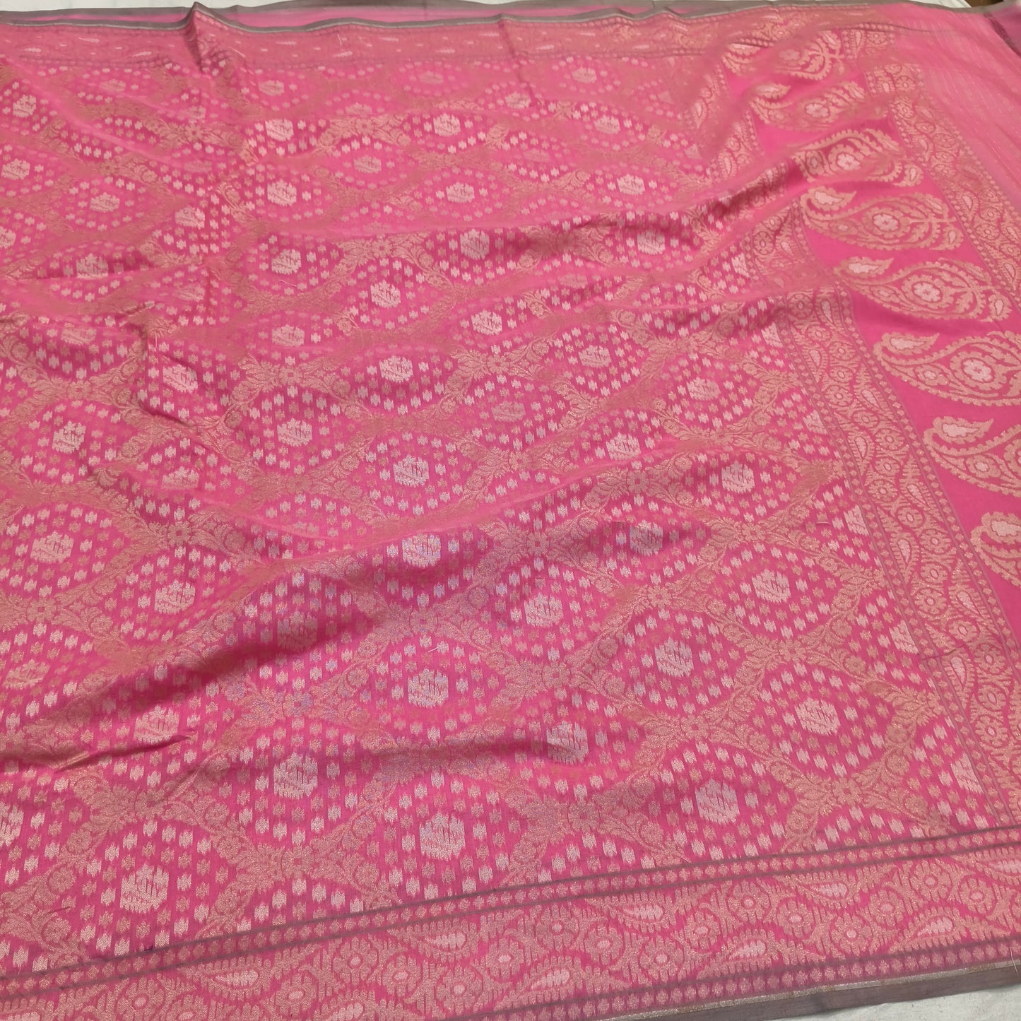 Pure Cotton Ektara Alfi Jamdani Cutwork Jaal Banarasi Saree