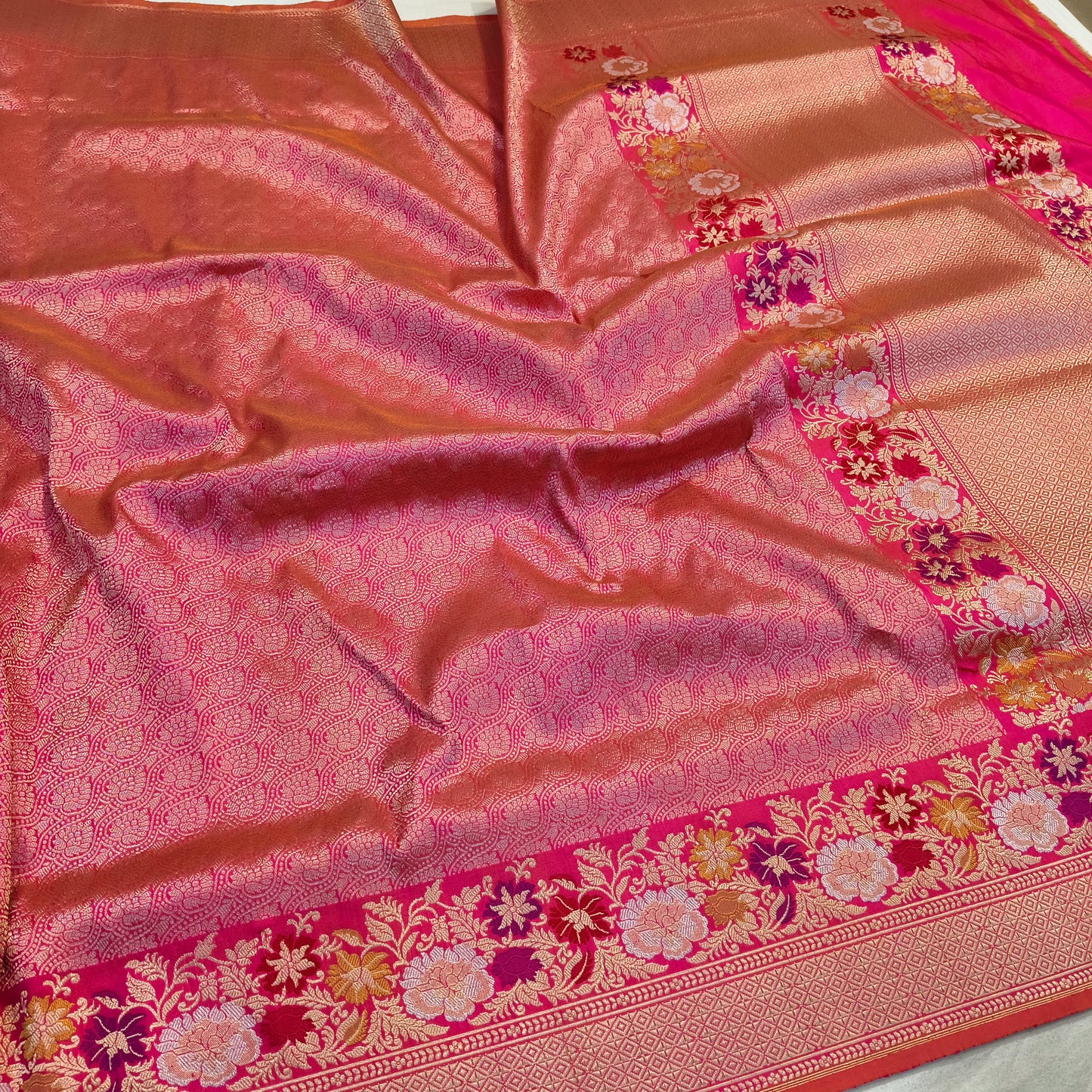 Pink pure katan silk handvowen banarasi saree