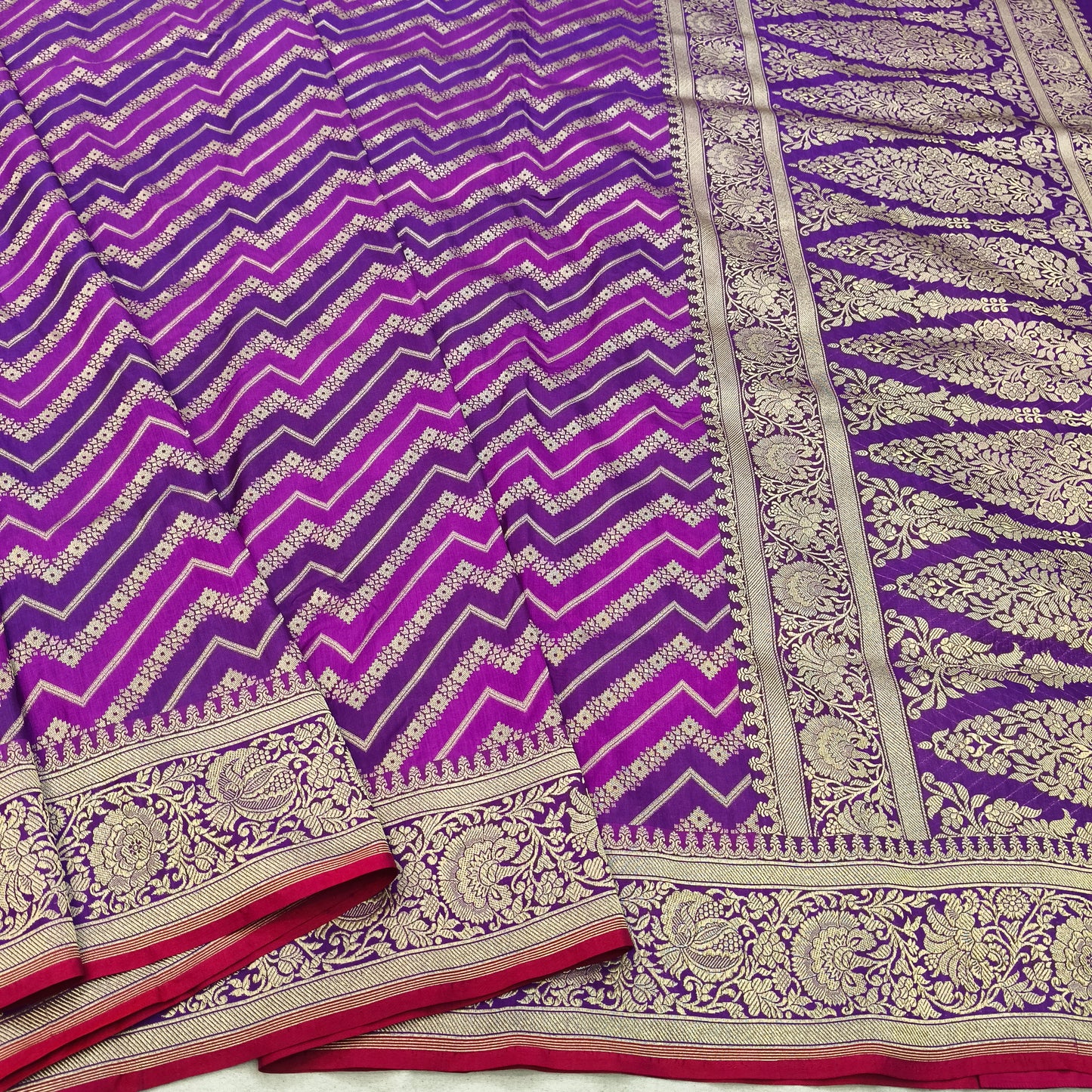 Purple pure katan silk cutwork rangkaat handloom banarasi saree