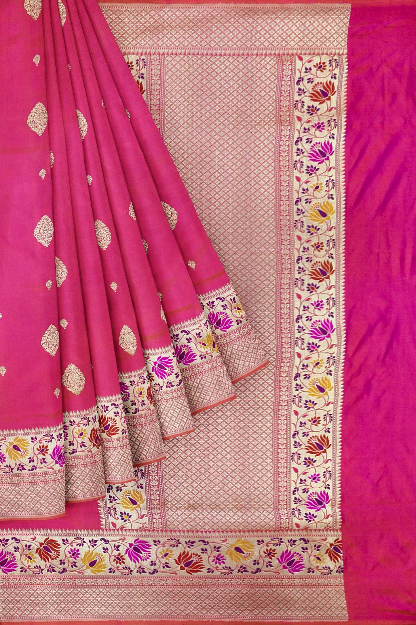 Dark Pink Paithni Border Pure Katan Silk Saree