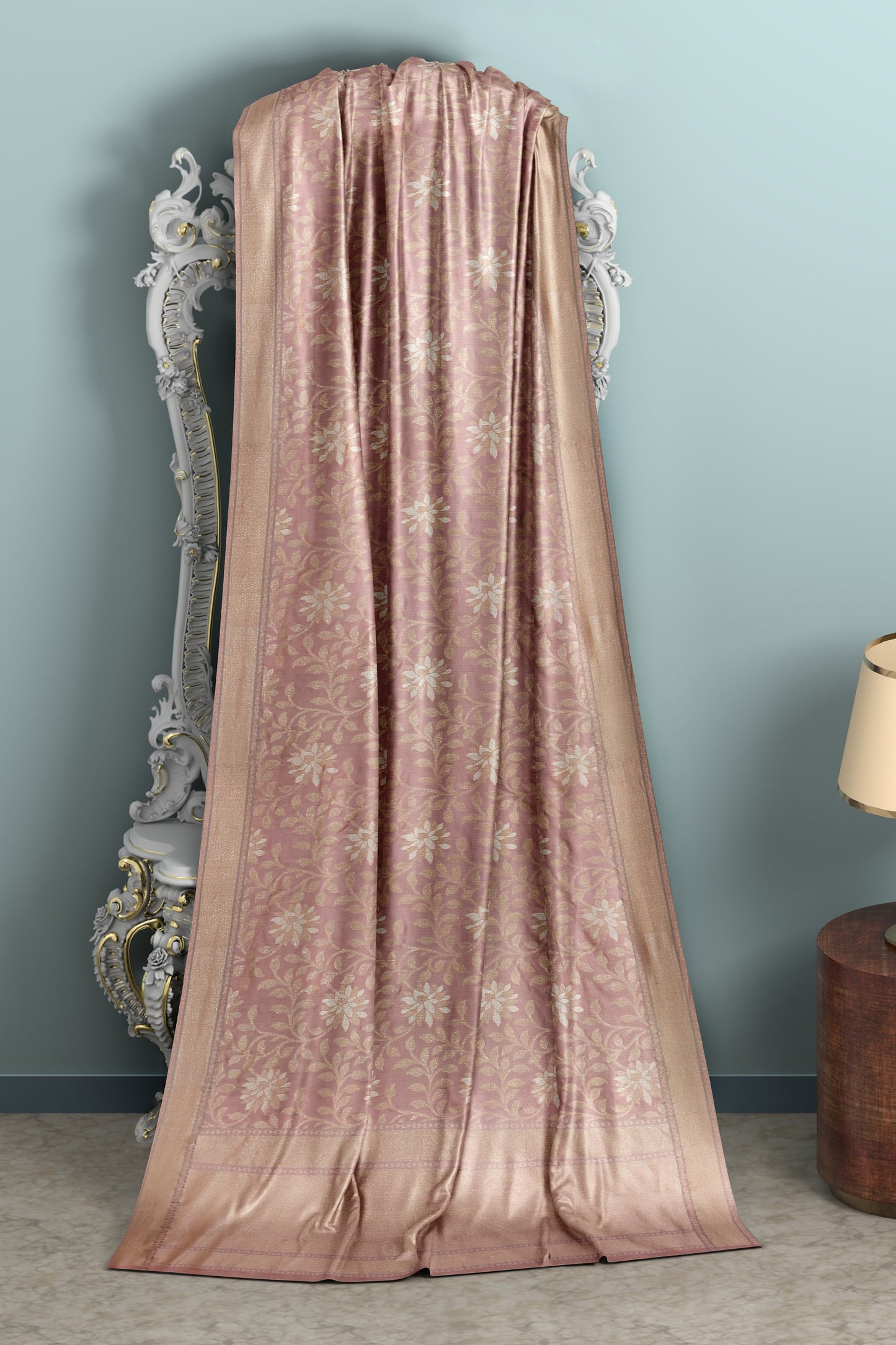 Rosy Brown Pure Katan Silk Ektara Jamdani