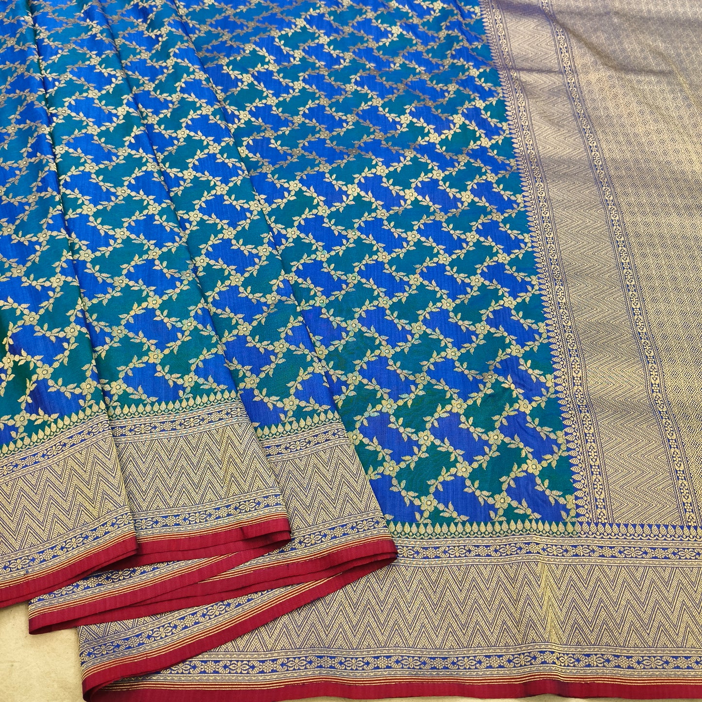 Royal blue pure katan silk cutwork rangkaat handloom banarasi saree
