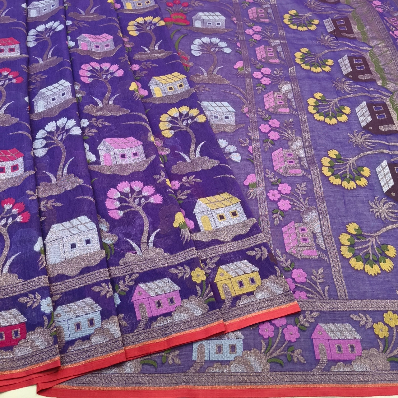 Pure Cotton Ektara Tilfi Cutwork Jamdani Banarasi Sare