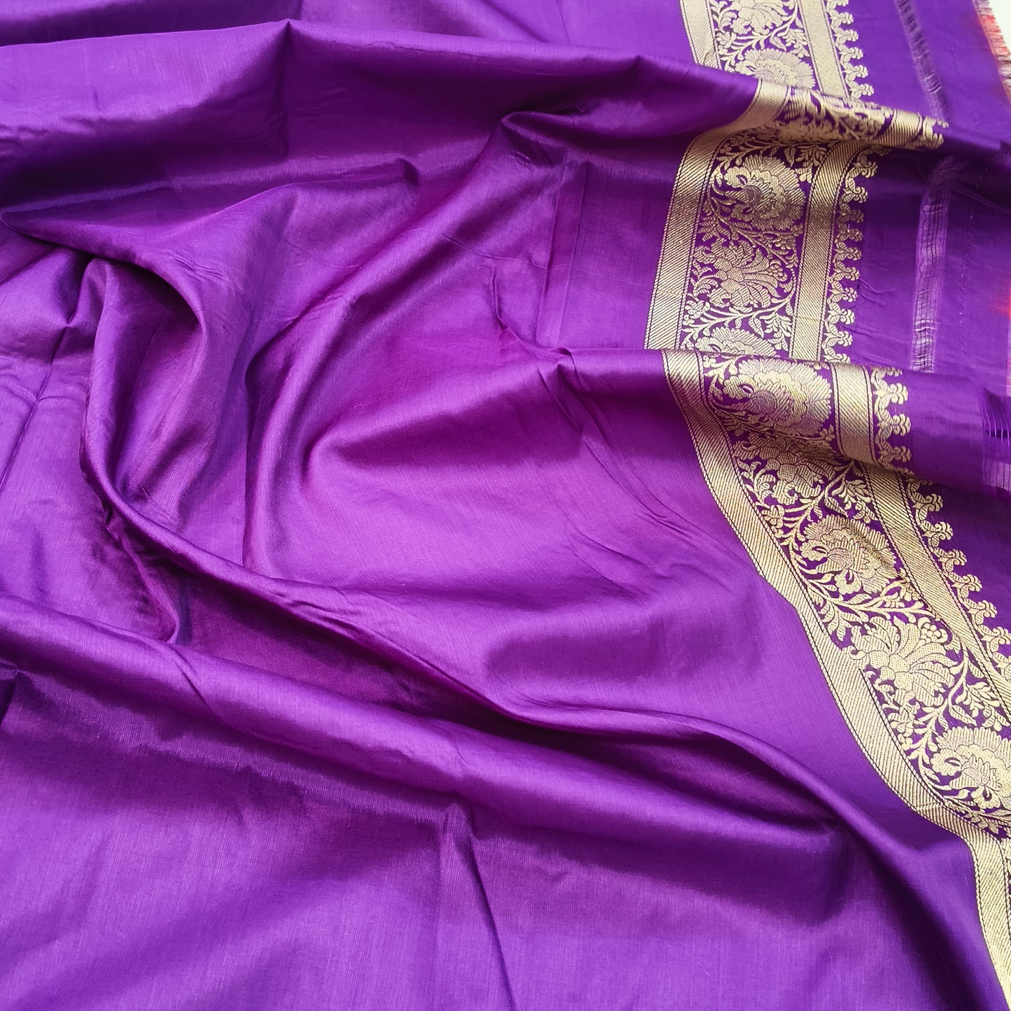 Purple pure katan silk cutwork rangkaat handloom banarasi saree
