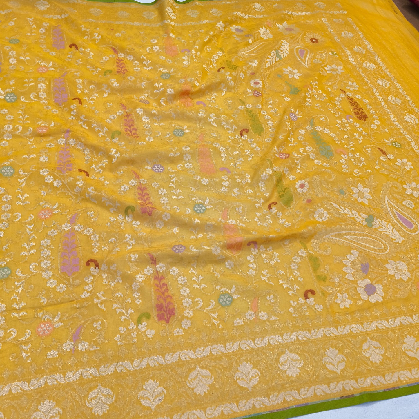 Pure Cotton Ektara Tilfi Cutwork Jamdani Banarasi Saree