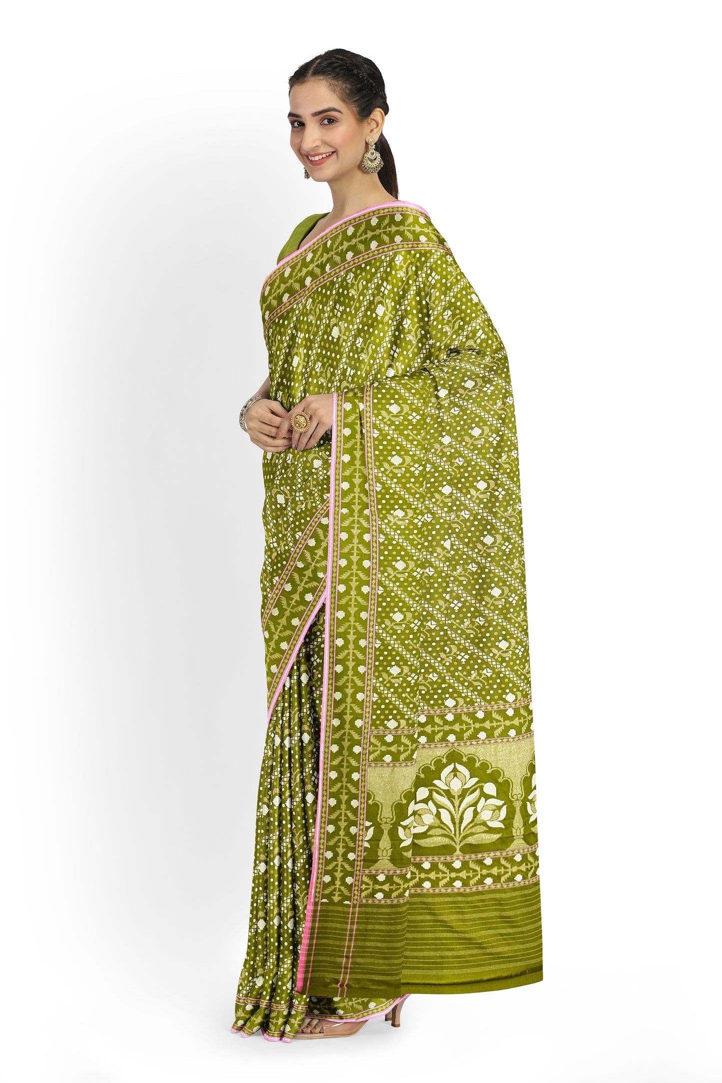 Pista Pure Katan Silk Ektara Jamdani