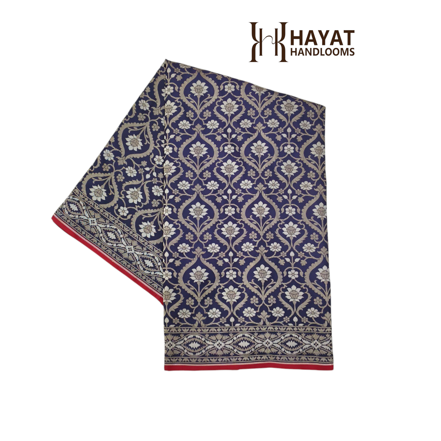 Navy blue pure katan silk ektara jamdani cutwork jaal banarasi saree