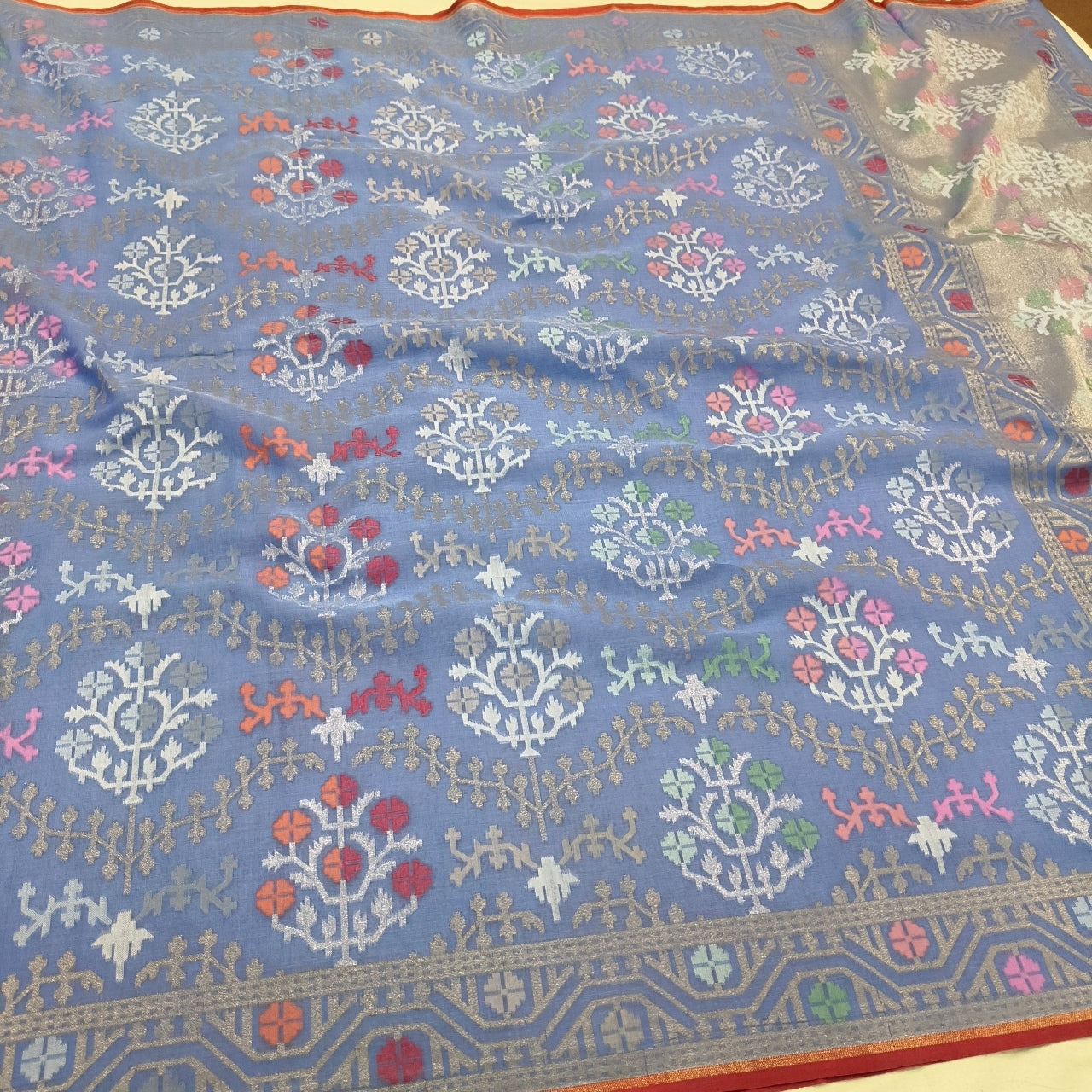 Pure Cotton Ektara Tilfi Cutwork Jamdani Banarasi Sare