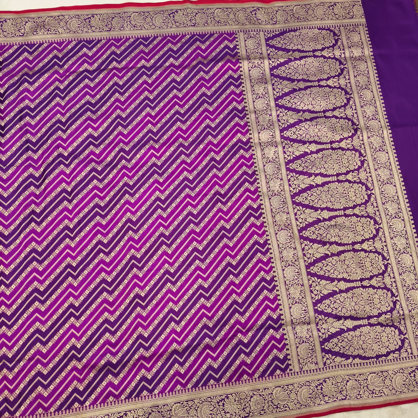 Purple pure katan silk cutwork rangkaat handloom banarasi saree