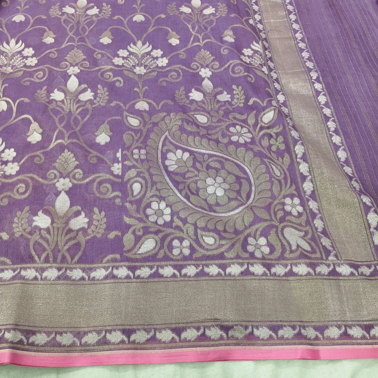 Lavender pure cotton jamdani cutwork jaal banarasi saree