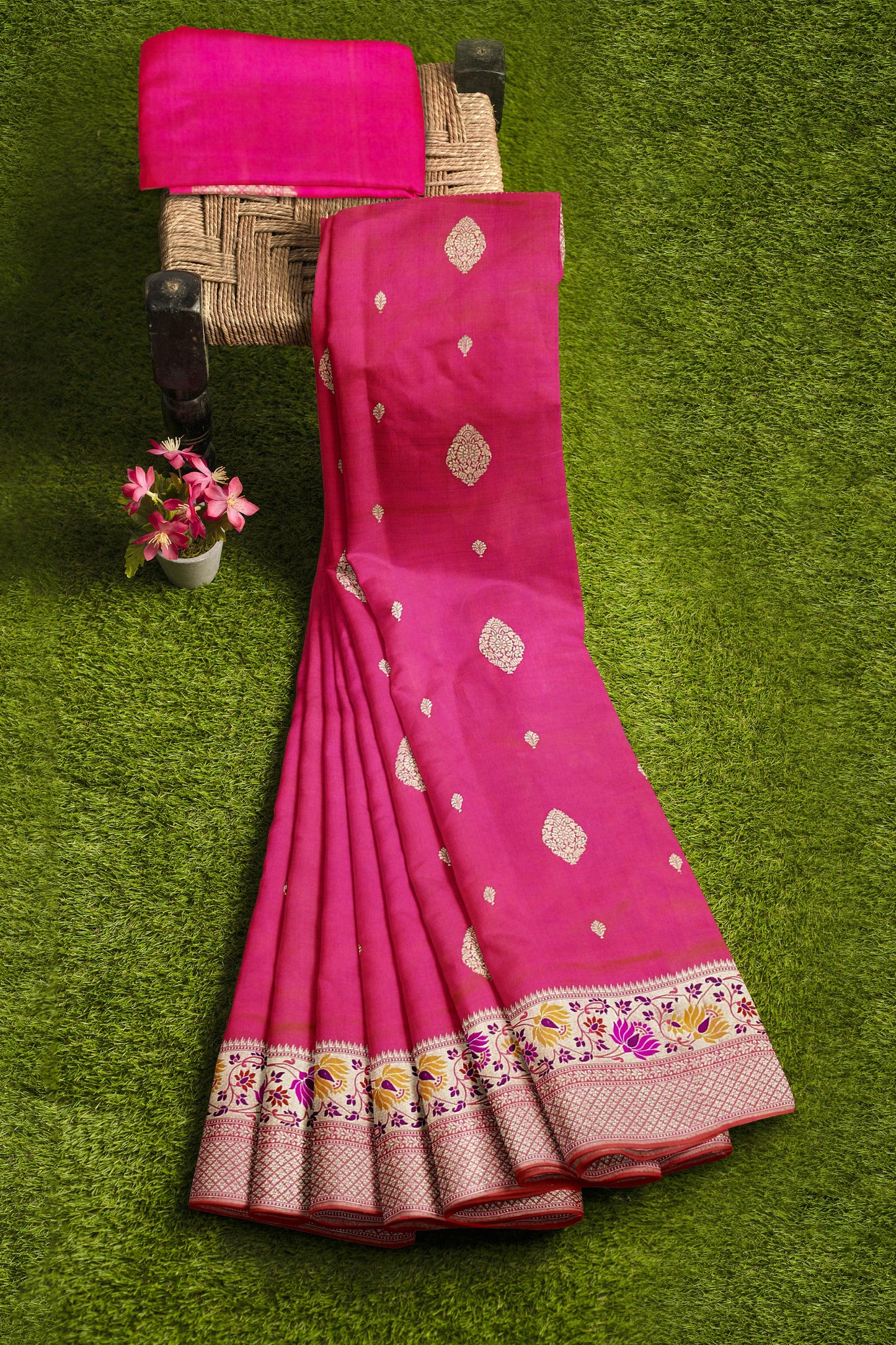 Dark Pink Paithni Border Pure Katan Silk Saree