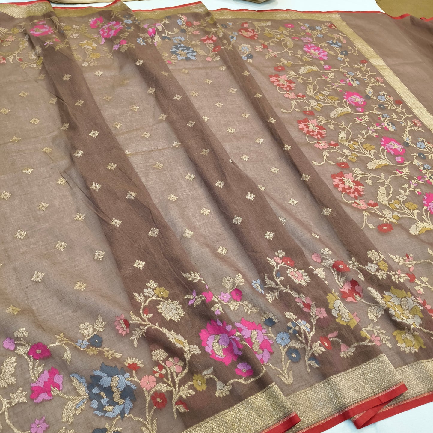 Pure Cotton Ektara Tilfi Cutwork Jamdani Banarasi Saree