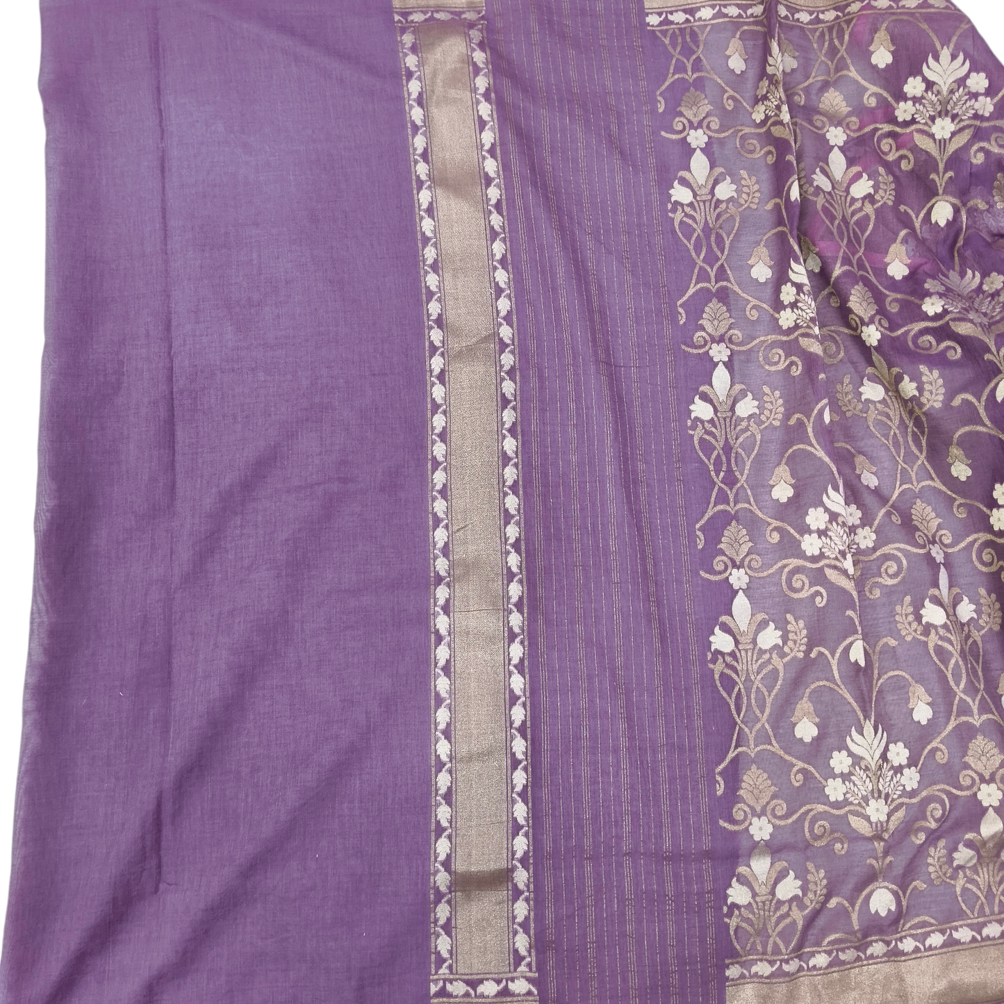 Lavender pure cotton jamdani cutwork jaal banarasi saree
