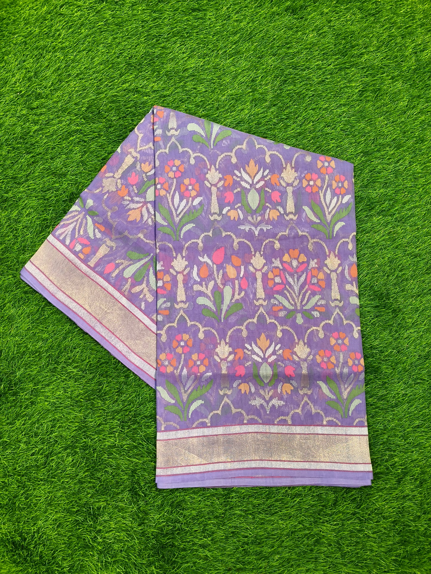 Light purple Pure Cotton handwoven jamdani Realzari saree