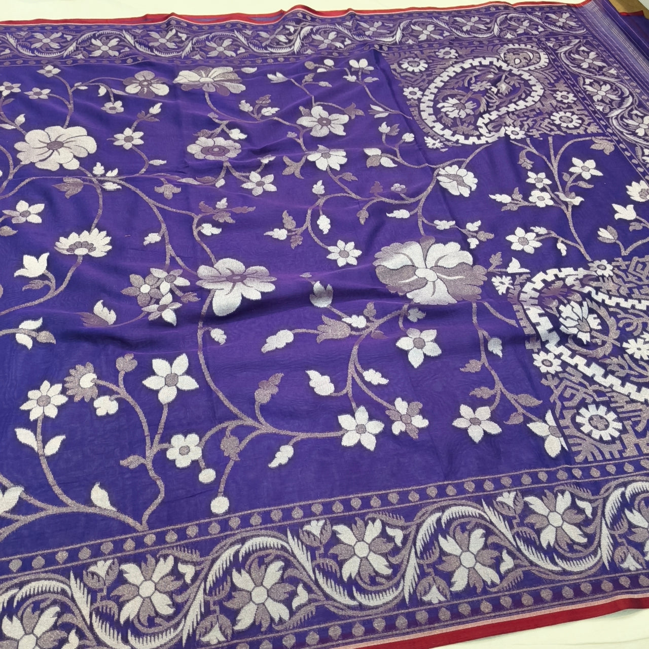 Pure Cotton Ektara Alfi Cutwork Jamdani Banarasi Saree