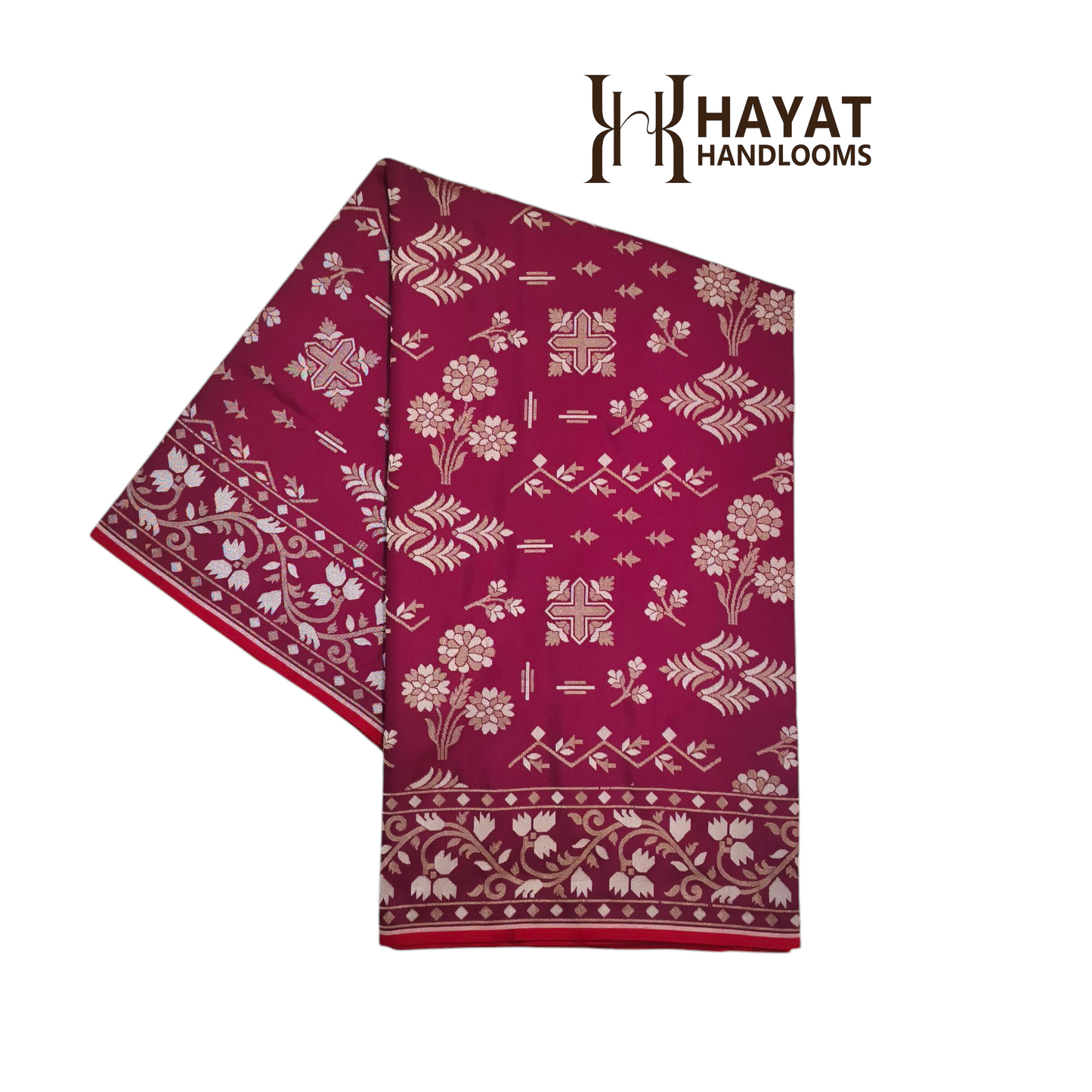 Maroon pure katan silk ektara cutwork jamdani banarasi saree