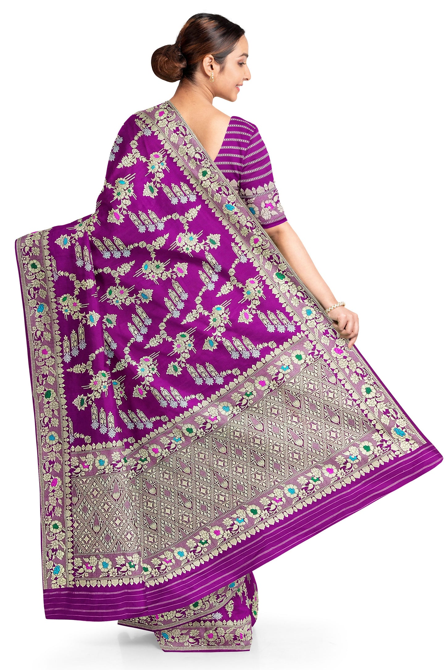 Majenta Pure katan silk handvowen kadwa jaal banarasi saree