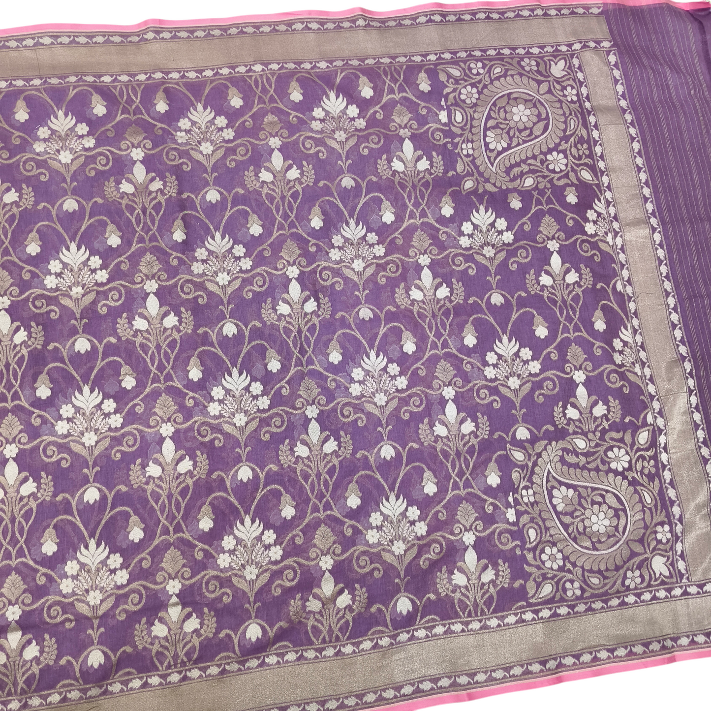 Lavender pure cotton jamdani cutwork jaal banarasi saree