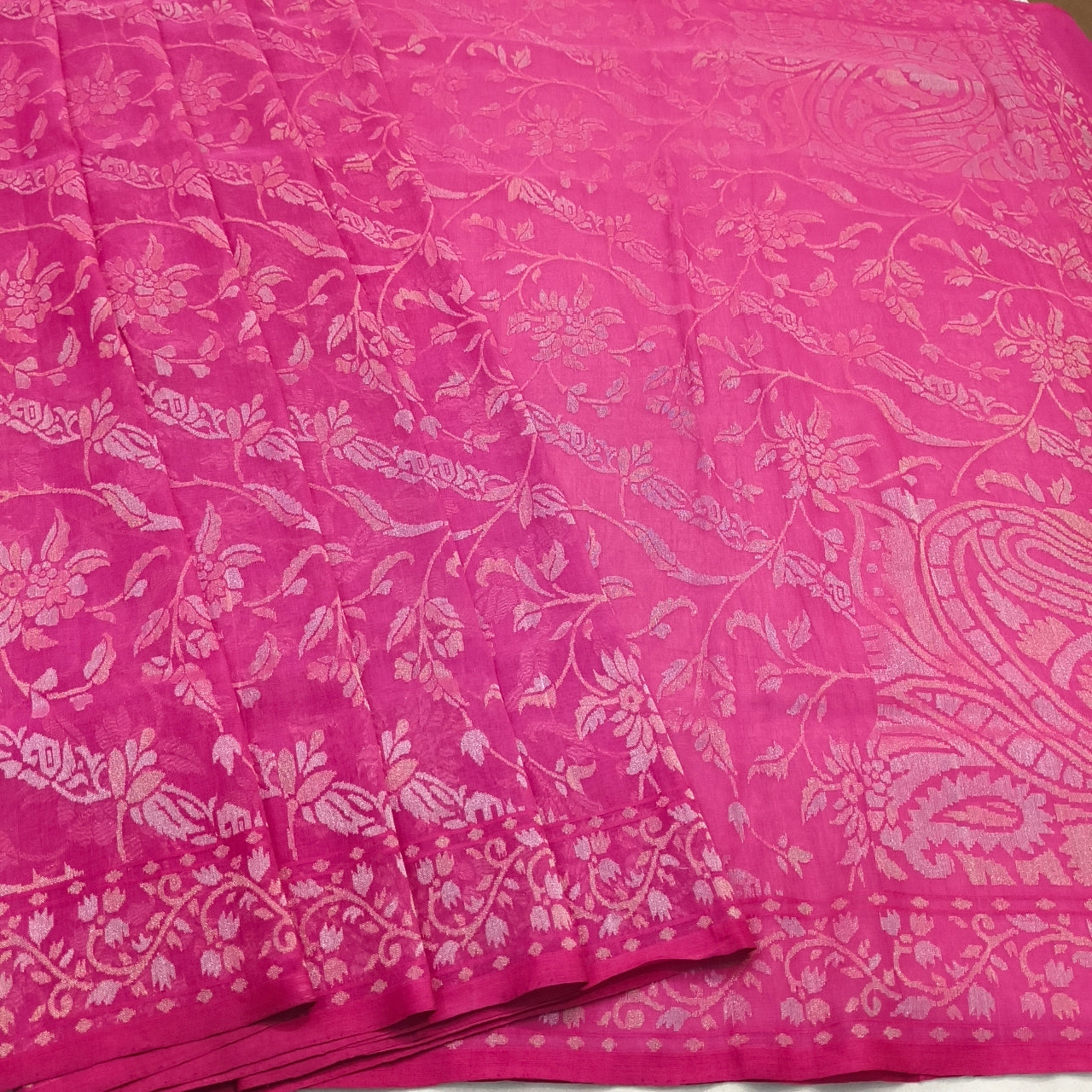 pink Realzari pure cotton ektara jamdani exclusive banarasi saree