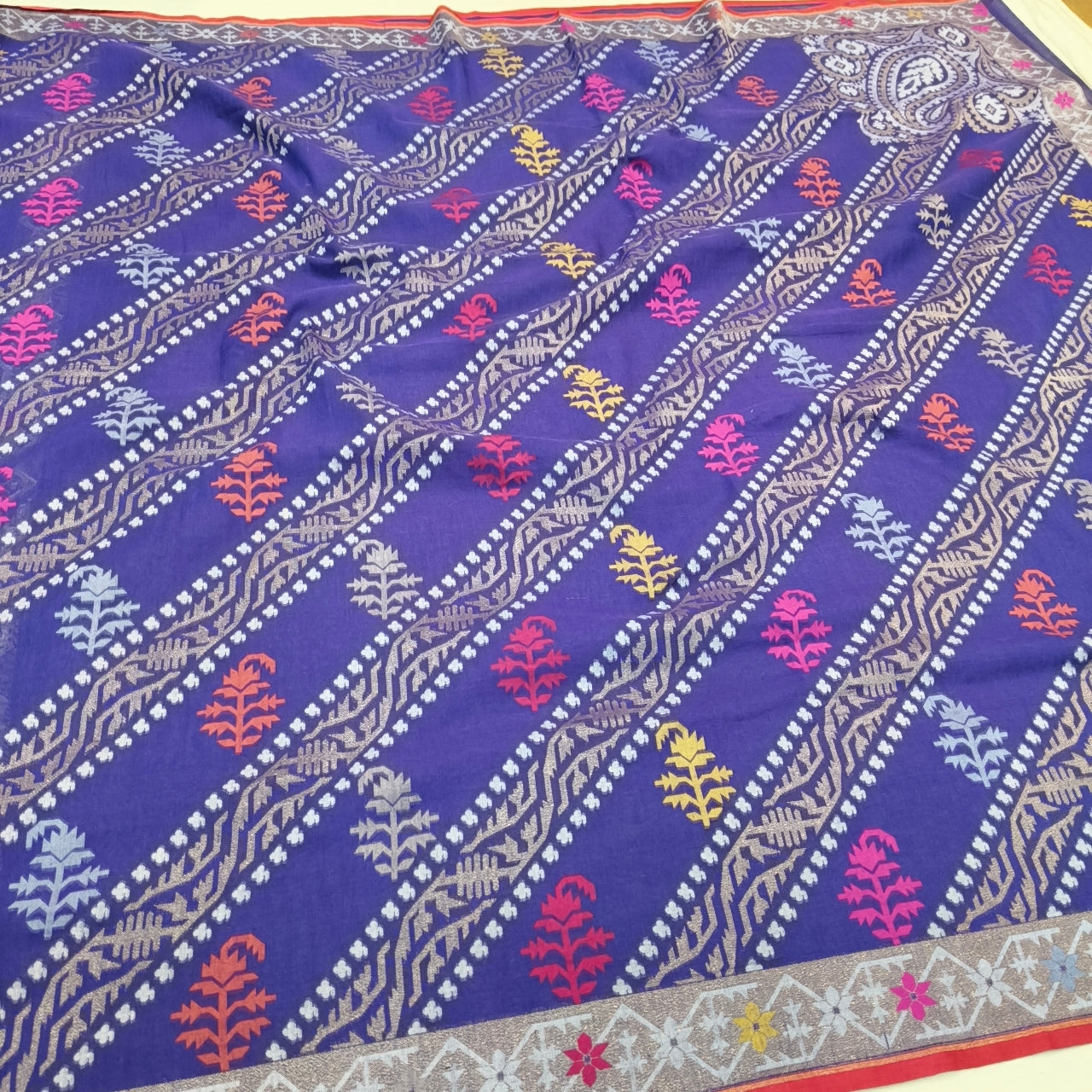 Pure Cotton Ektara Tilfi Cutwork Jamdani Banarasi Saree