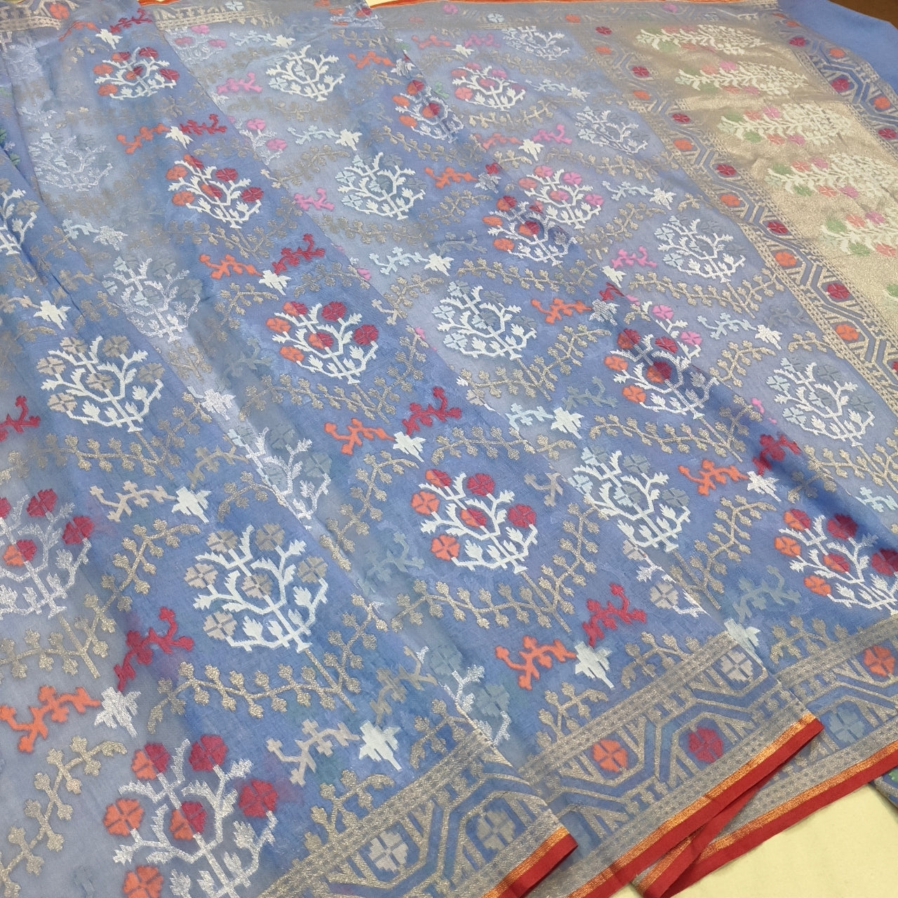 Pure Cotton Ektara Tilfi Cutwork Jamdani Banarasi Sare