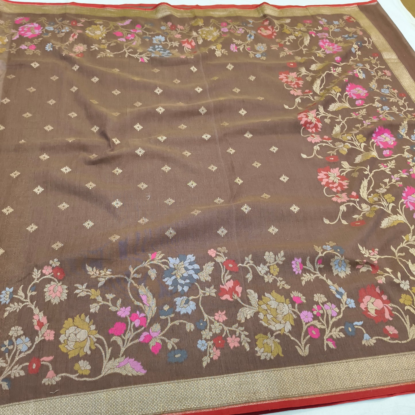 Pure Cotton Ektara Tilfi Cutwork Jamdani Banarasi Saree
