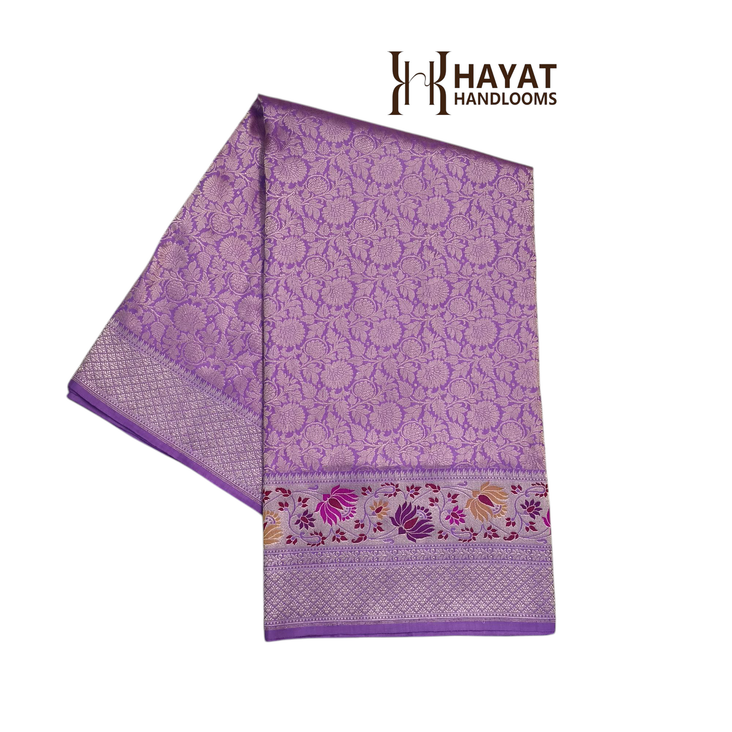 Lavender pure katan silk handvowen banarasi saree