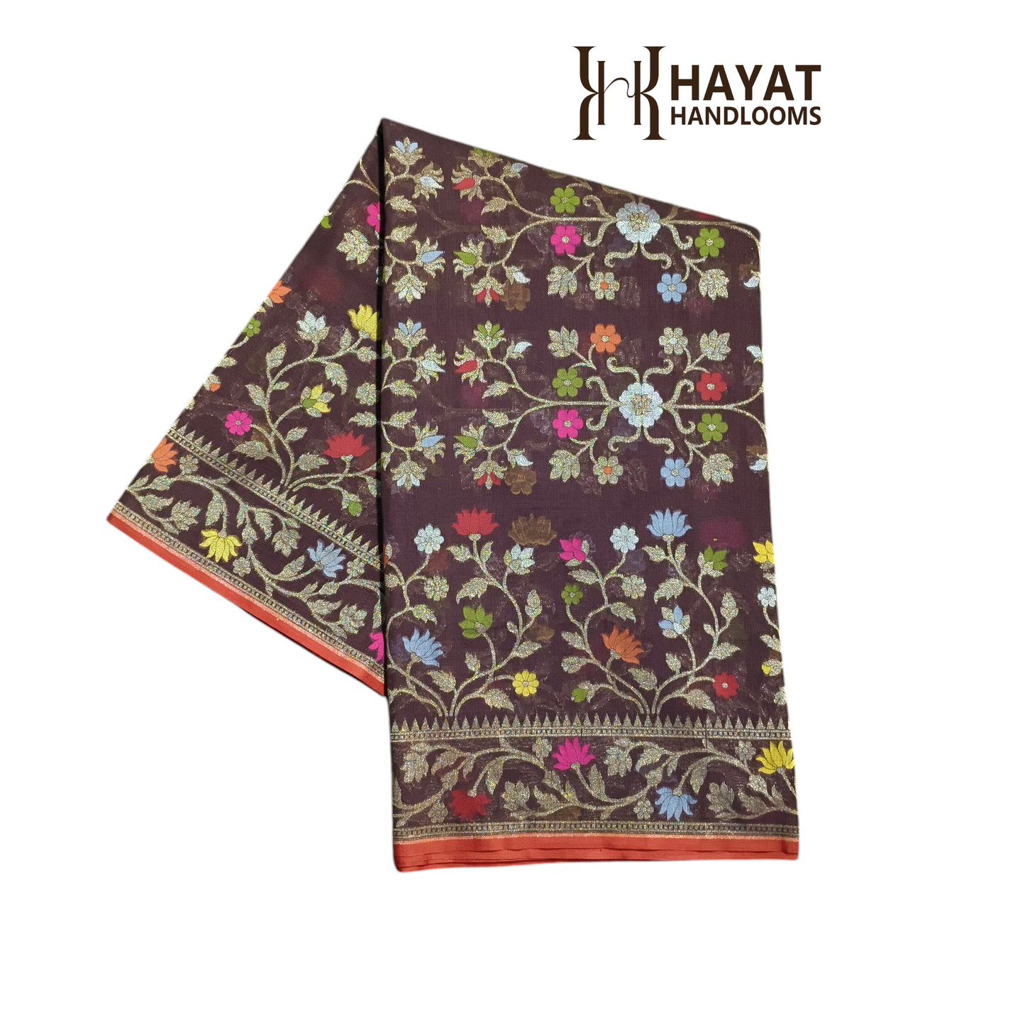 Brown pure cotton ektara tilfi jamdani cutwork jaal banarasi saree