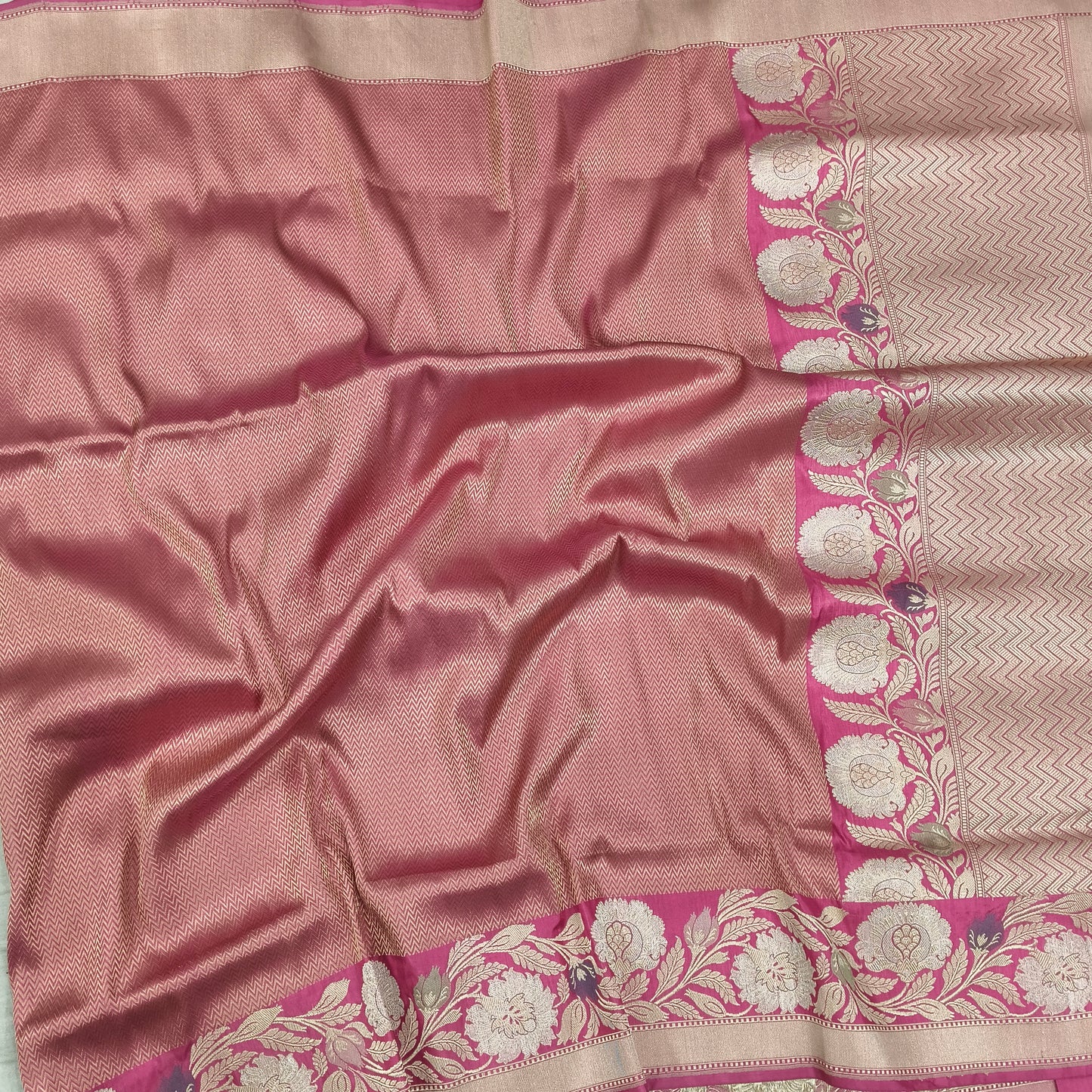 Pink pure katan silk handvowen banarasi saree