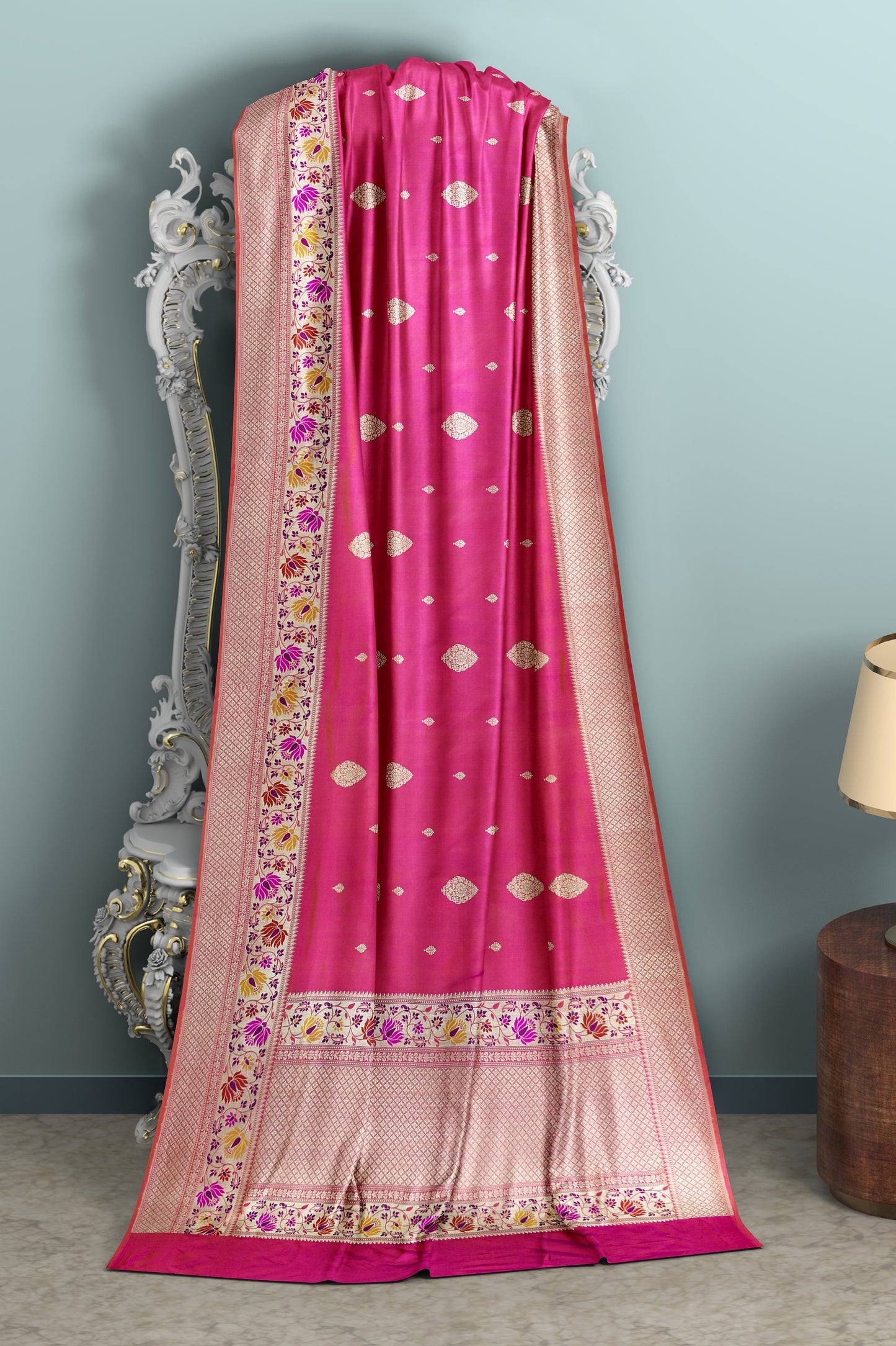 Dark Pink Paithni Border Pure Katan Silk Saree