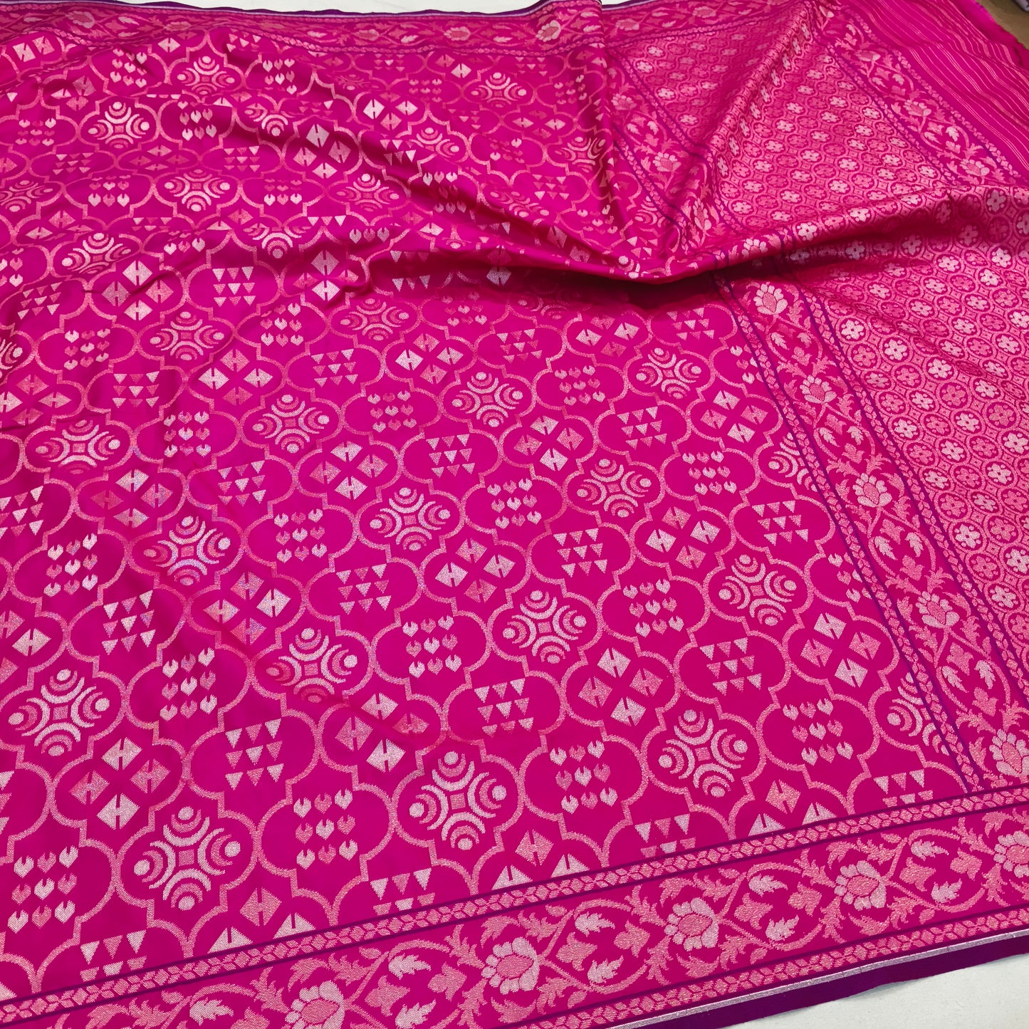 Pure Katan Silk Ektara Cutwork Jamdani Banarasi Saree