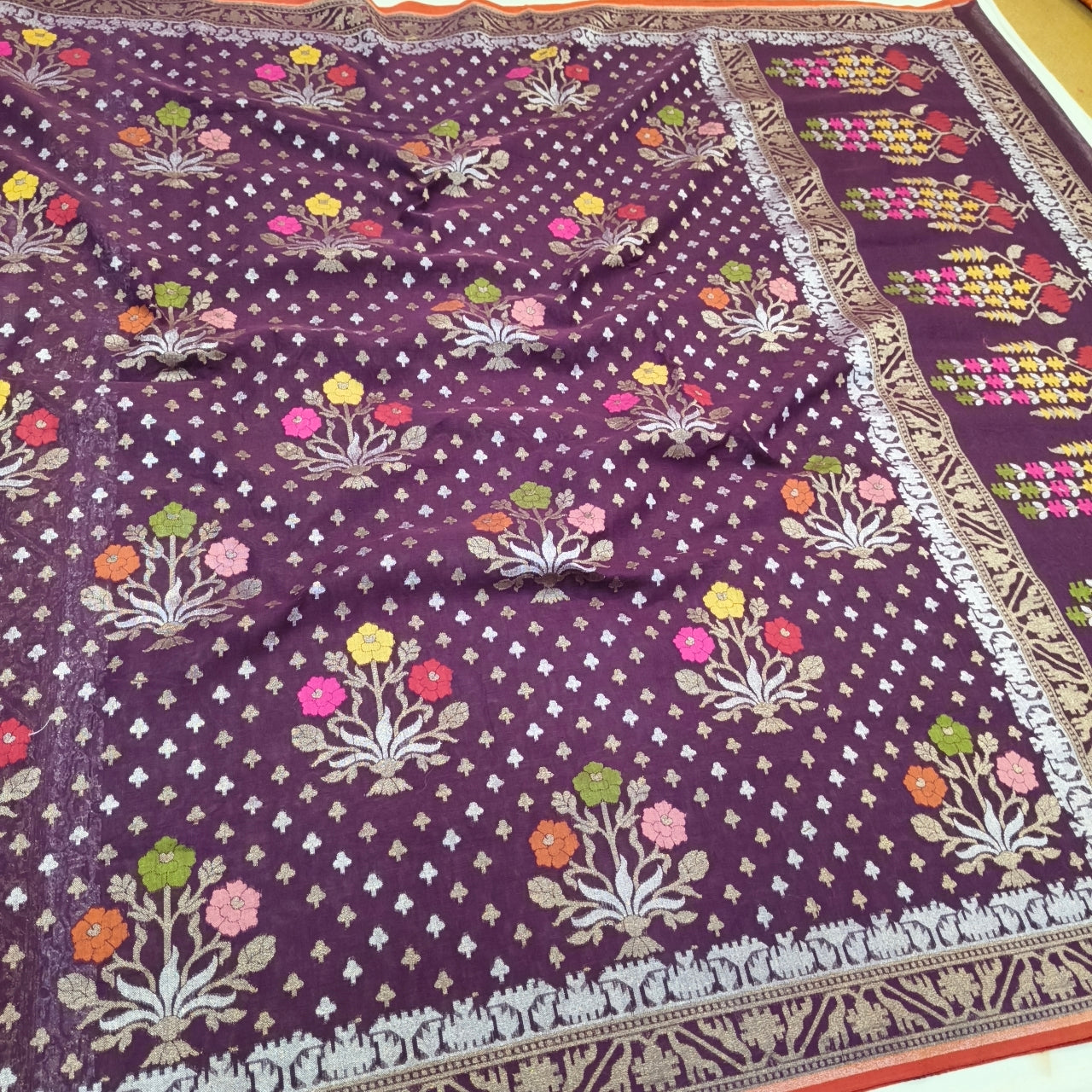 Pure Cotton Ektara Tilfi Cutwork Jamdani Banarasi Saree