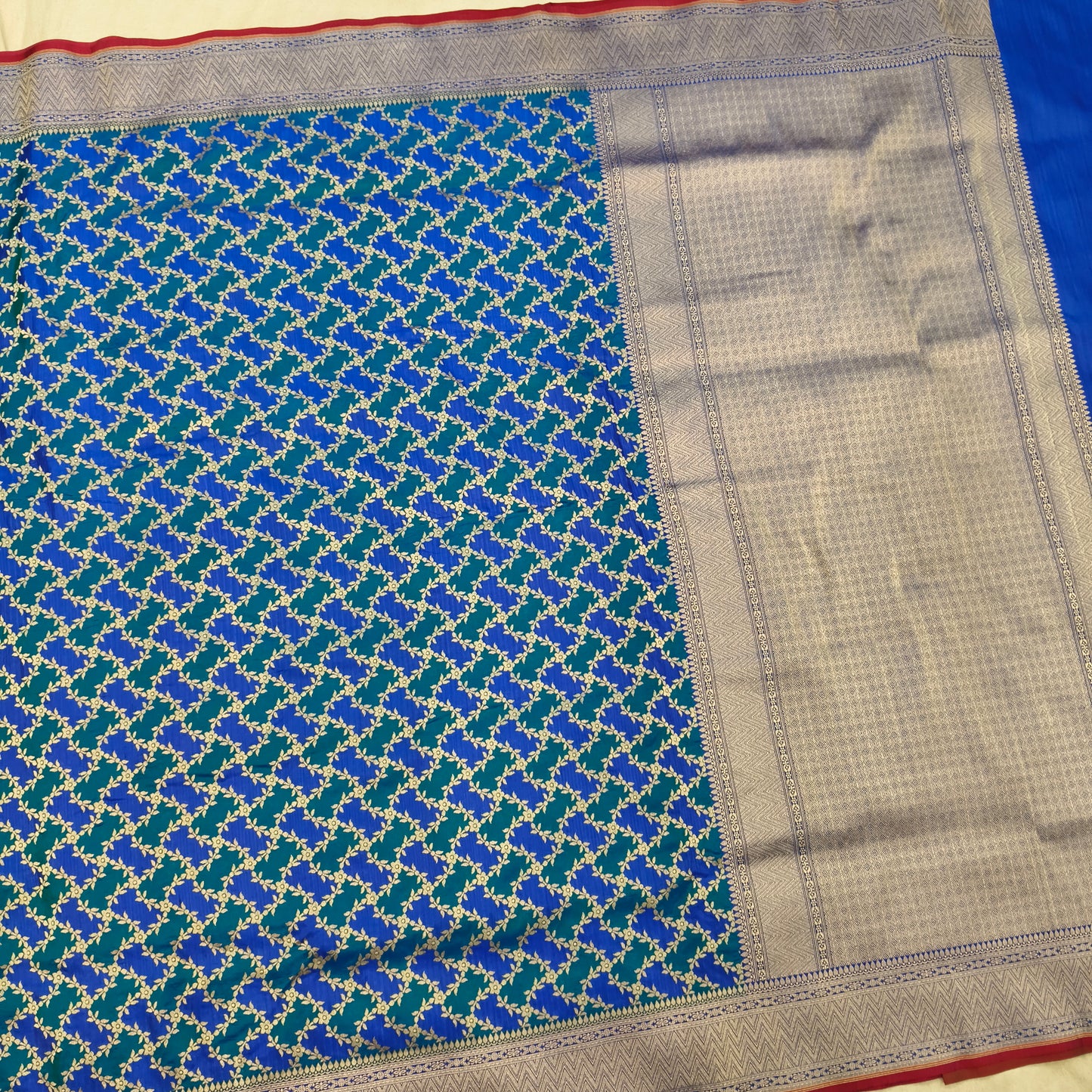 Royal blue pure katan silk cutwork rangkaat handloom banarasi saree