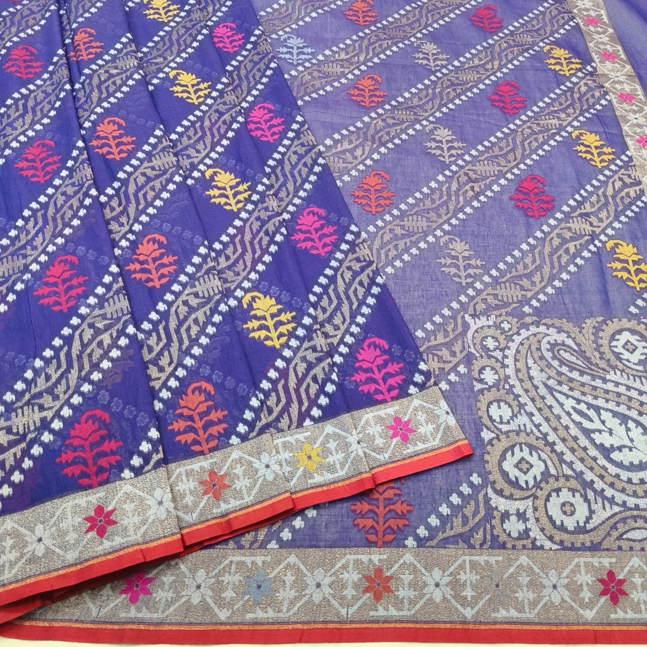 Pure Cotton Ektara Tilfi Cutwork Jamdani Banarasi Saree