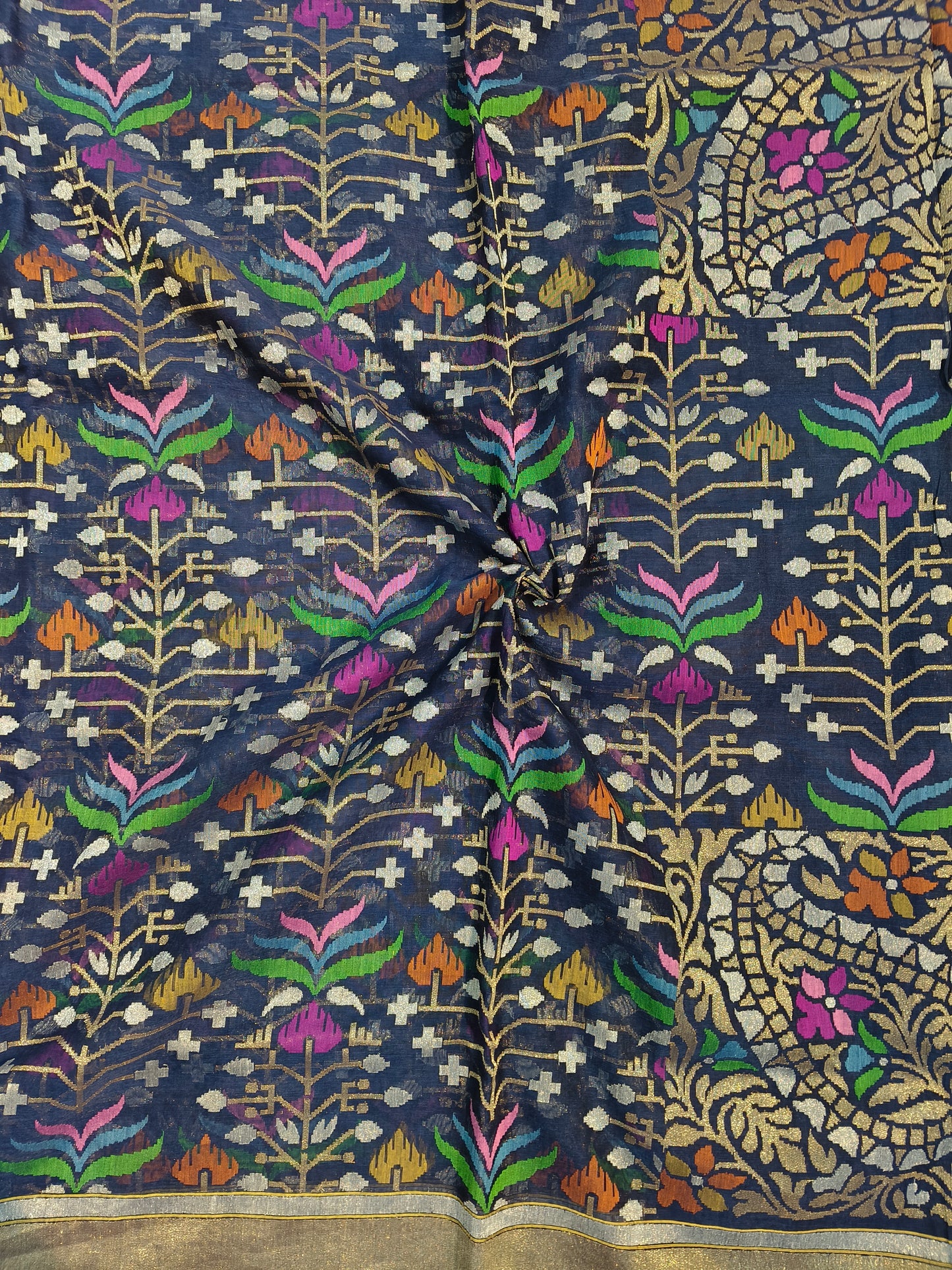 Navi blue Pure cotton realzari saree