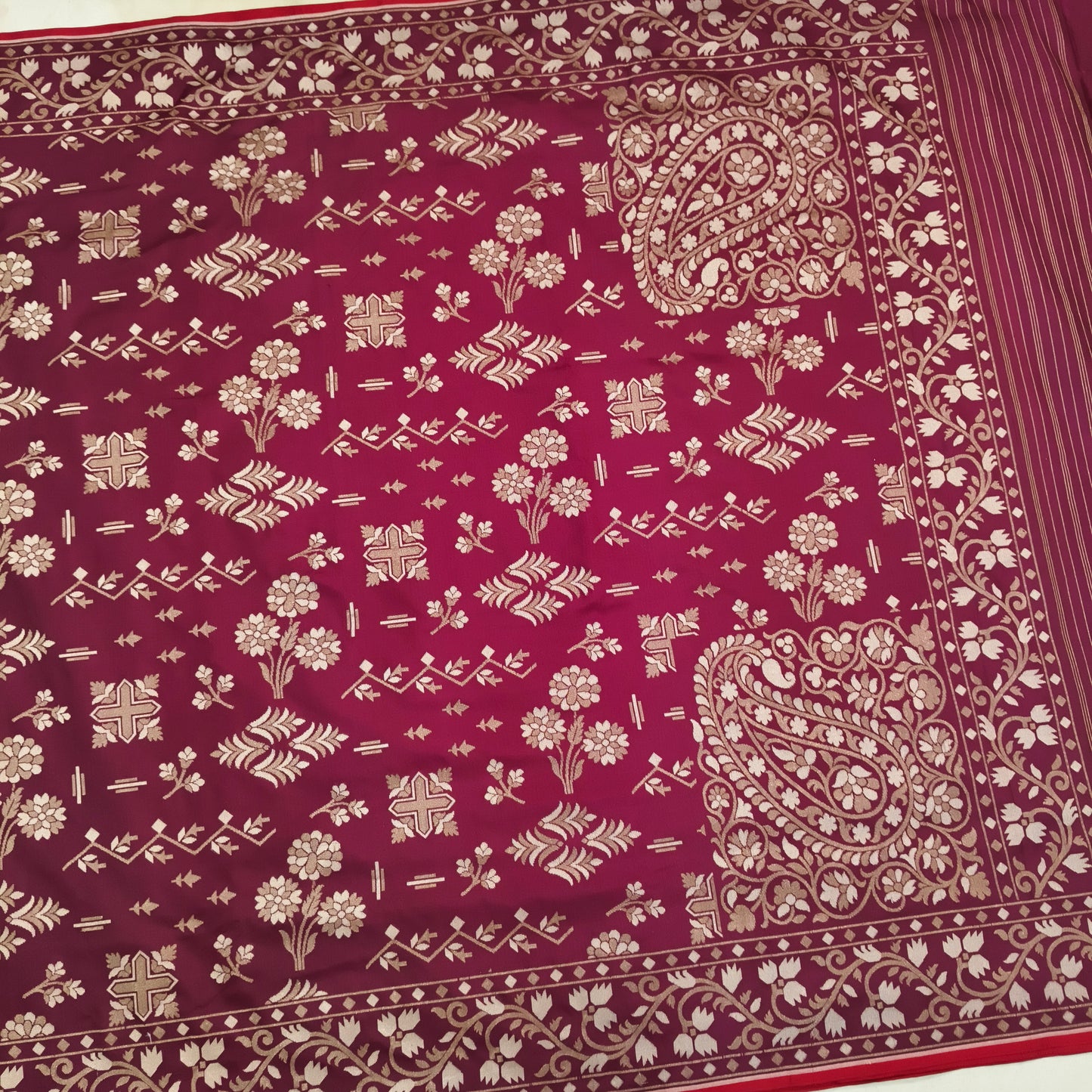 Maroon pure katan silk ektara cutwork jamdani banarasi saree