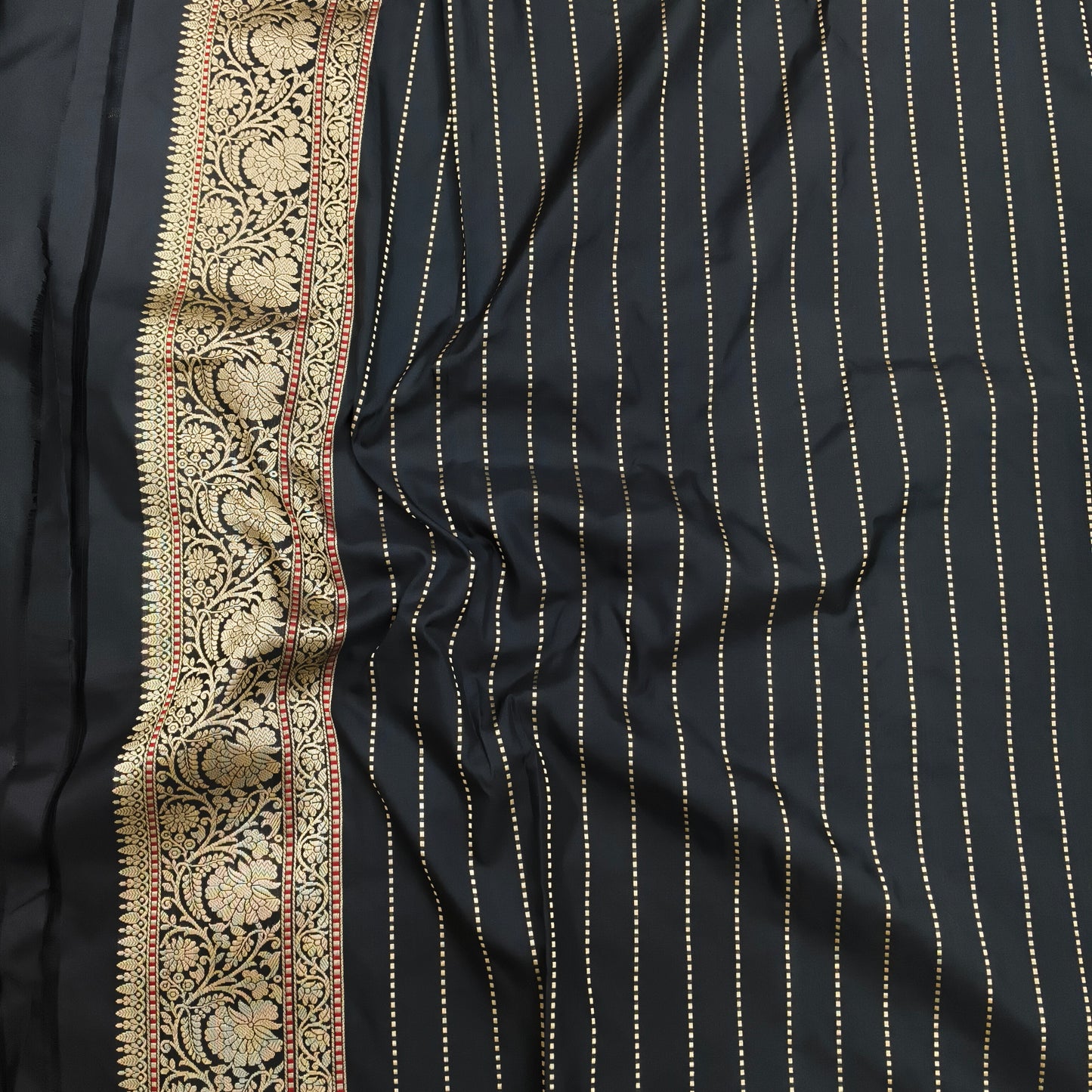 Black pure katan silk handvowen banarasi saree