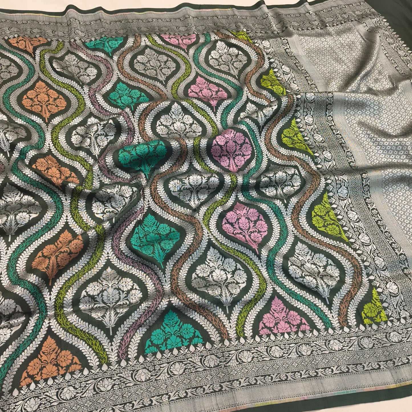 Pure tusser georgette handloom banarasi saree