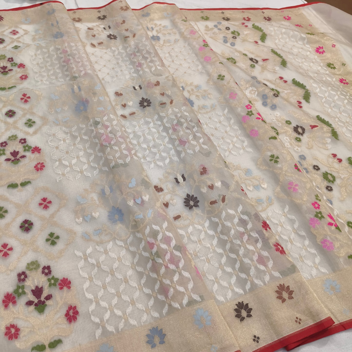 Pure Kora Silk Ektara Tilfi Cutwork Banarasi Saree