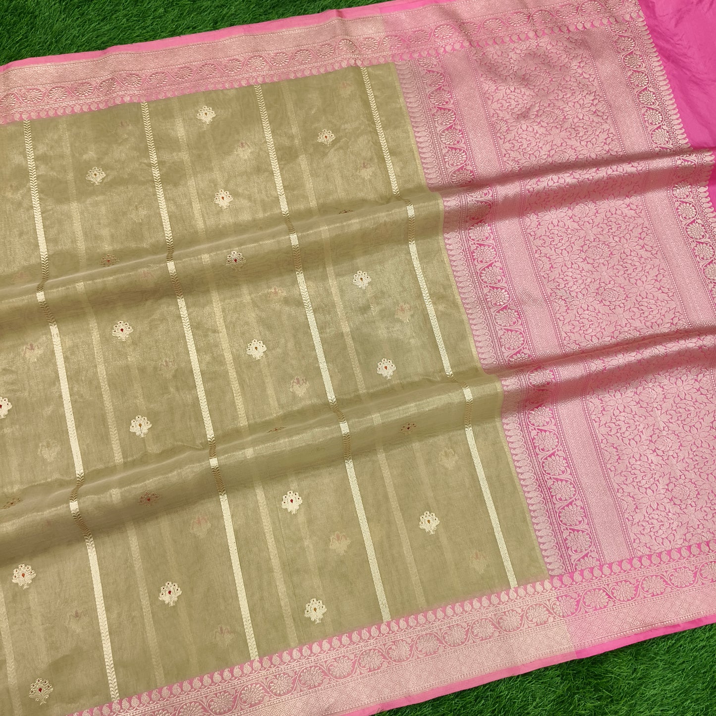 Pure kora tissue handwoven banarasi saree