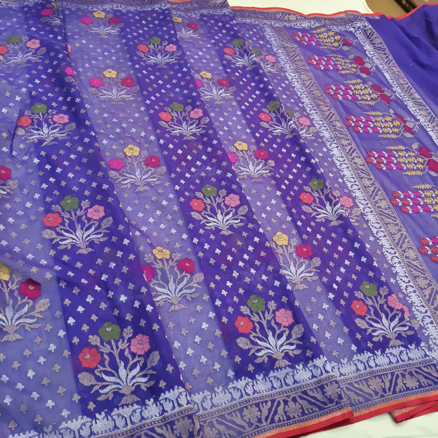 Pure Cotton Ektara Tilfi Cutwork Jamdani Banarasi Saree
