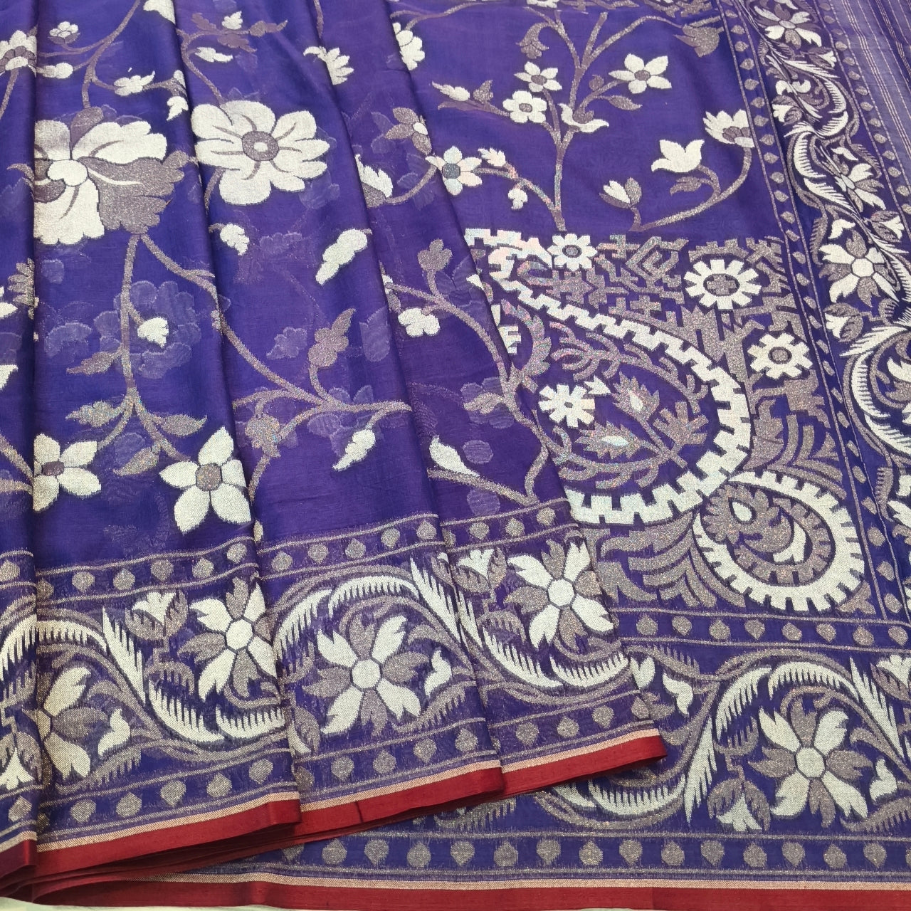 Pure Cotton Ektara Alfi Cutwork Jamdani Banarasi Saree