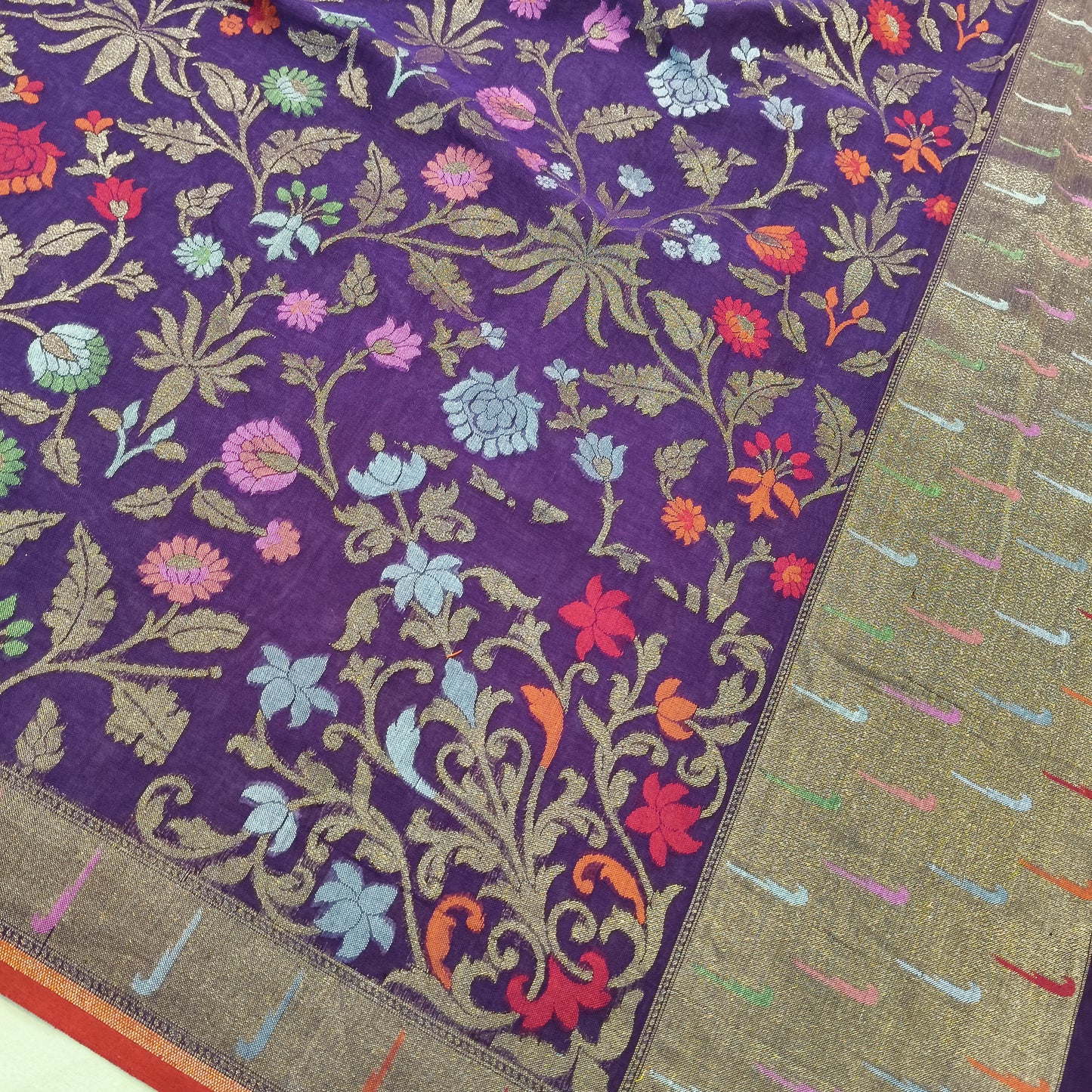 Pure Cotton Ektara Tilfi Cutwork Jamdani Banarasi Saree
