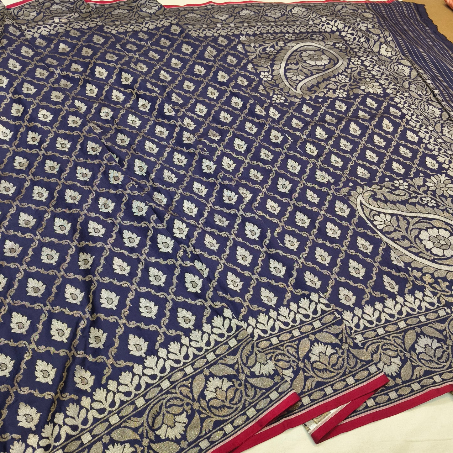 Pure Katan Silk Ektara Cutwork Jamdani Banarasi Saree