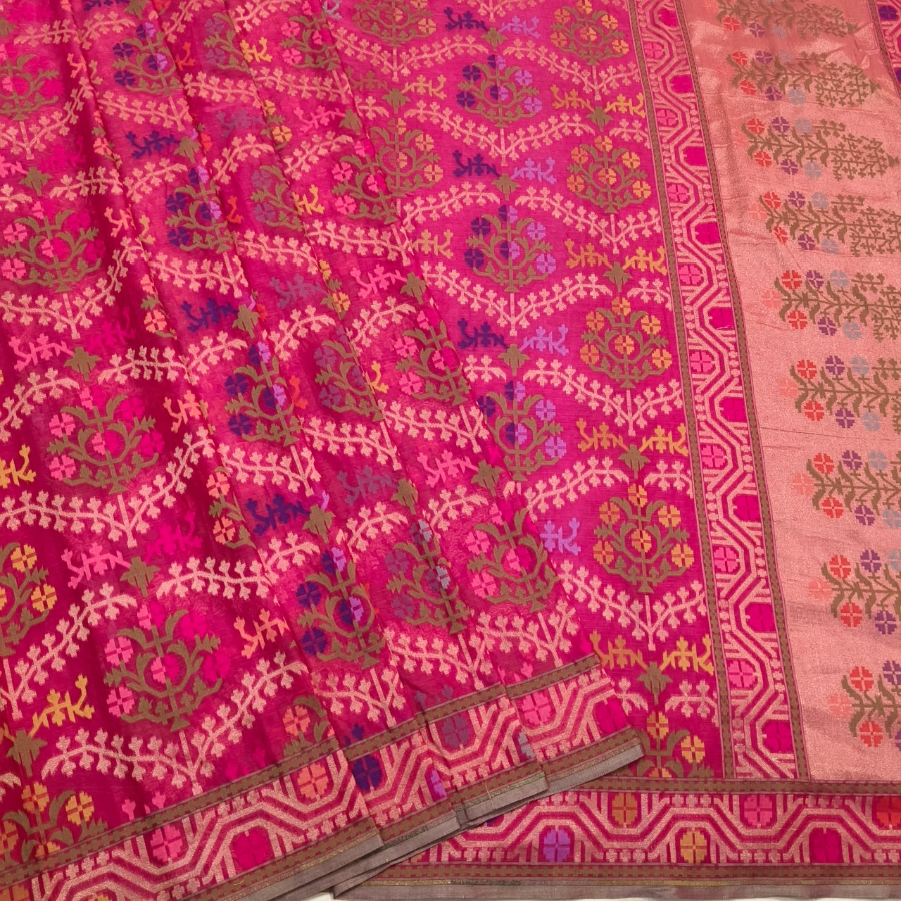 pink pure cotton jamdani cutwork jaal banarasi saree