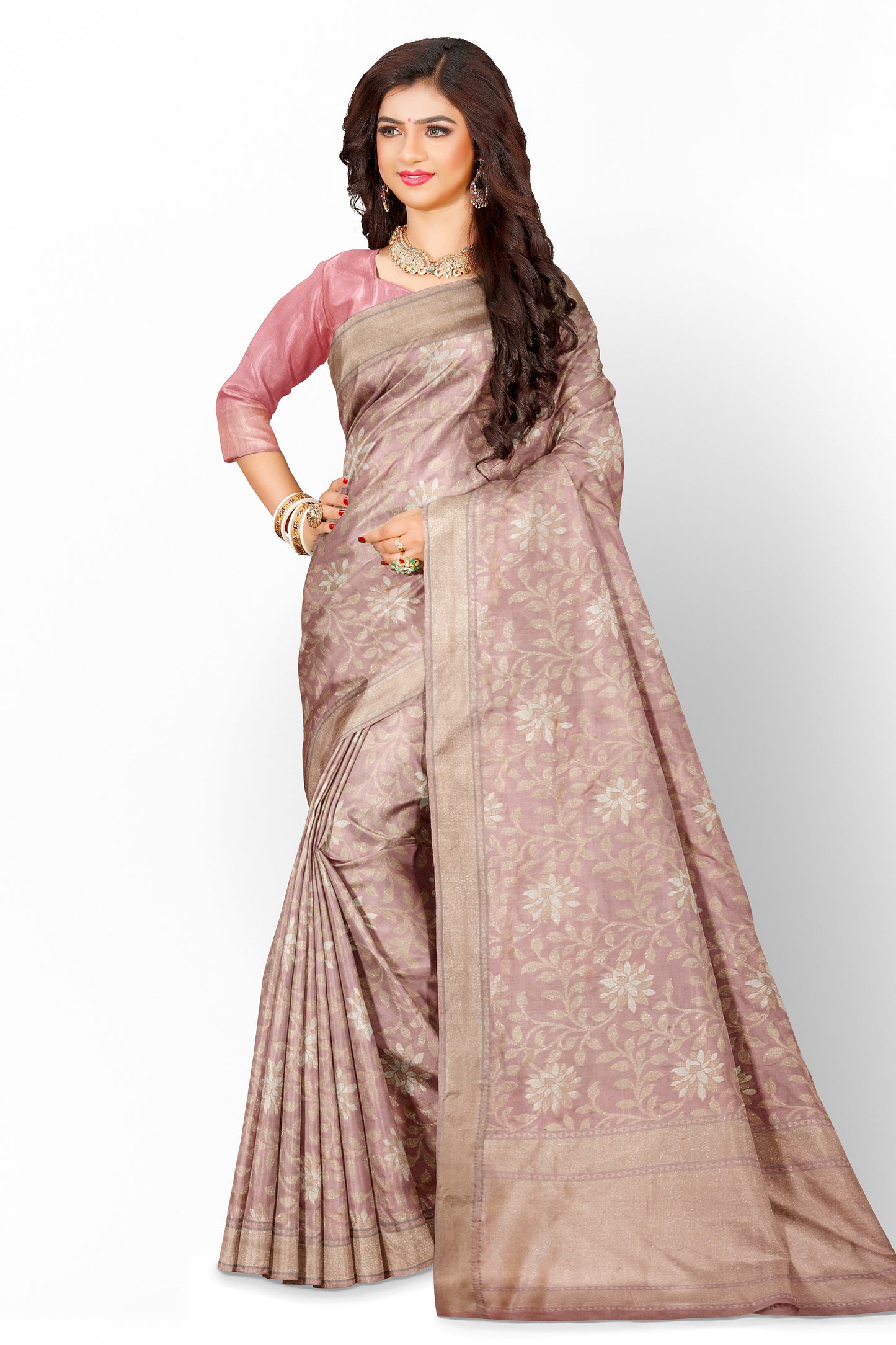Rosy Brown Pure Katan Silk Ektara Jamdani