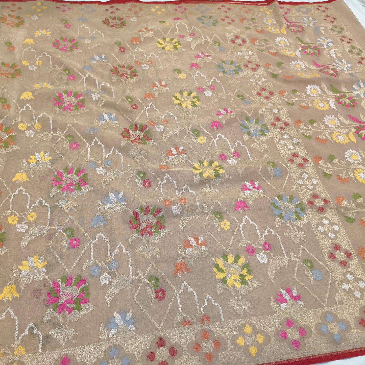 Pure Cotton Ektara Tilfi Cutwork Jamdani Banarasi Saree